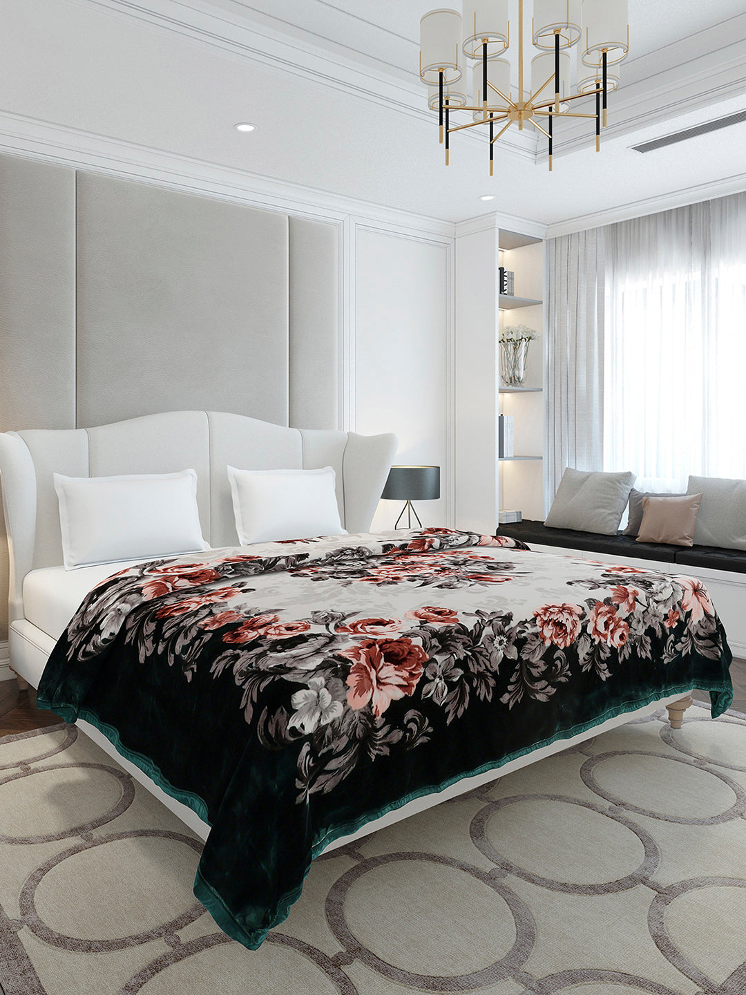 Printed Double Bed 2 Ply, 1042 GSM Cloudy Blanket for Heavy Winter - (Emilia)