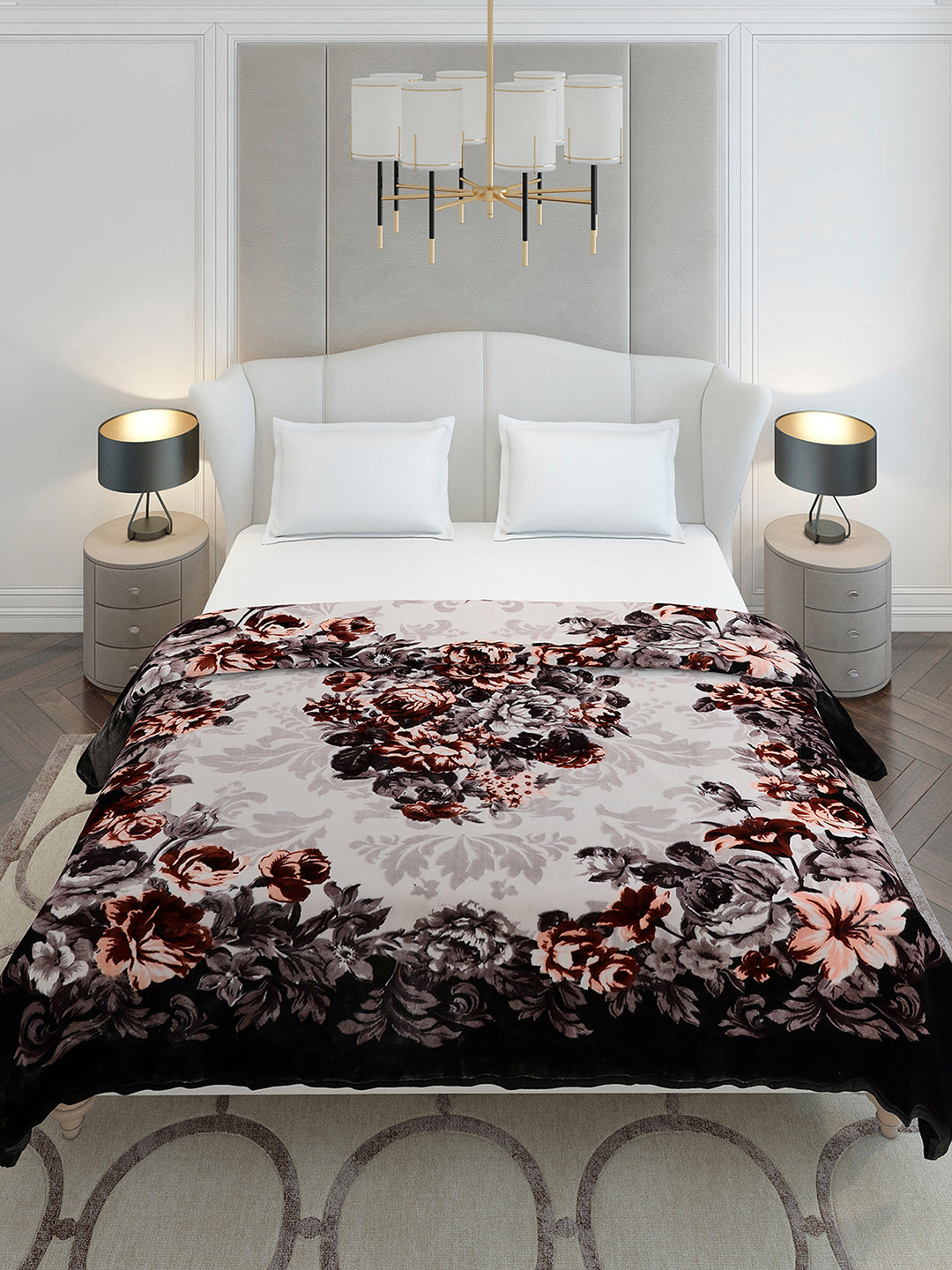 Printed Double Bed 2 Ply, 1042 GSM Cloudy Blanket for Heavy Winter - (Emilia)