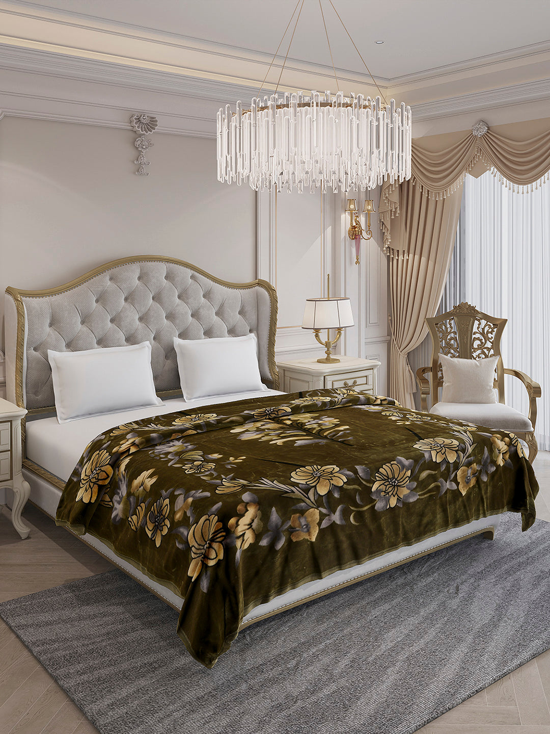 Printed Double Bed 2 Ply, 1042 GSM Blanket for Winter - (Emilia)