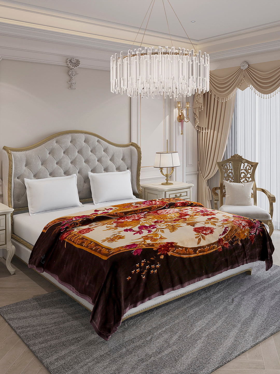 Printed Double Bed 2 Ply, 1042 GSM Blanket for Winter - (Emilia)