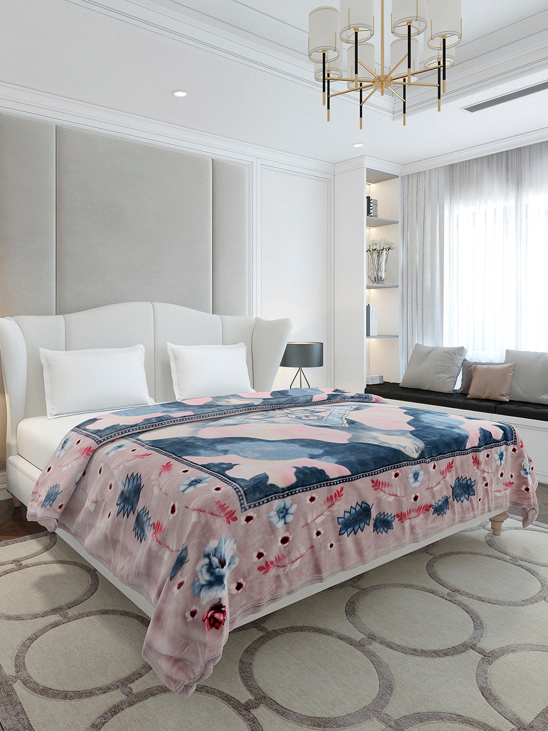 Printed Double Bed 3, 890 GSM Ply Blanket for Heavy Winter - (Gulnar)