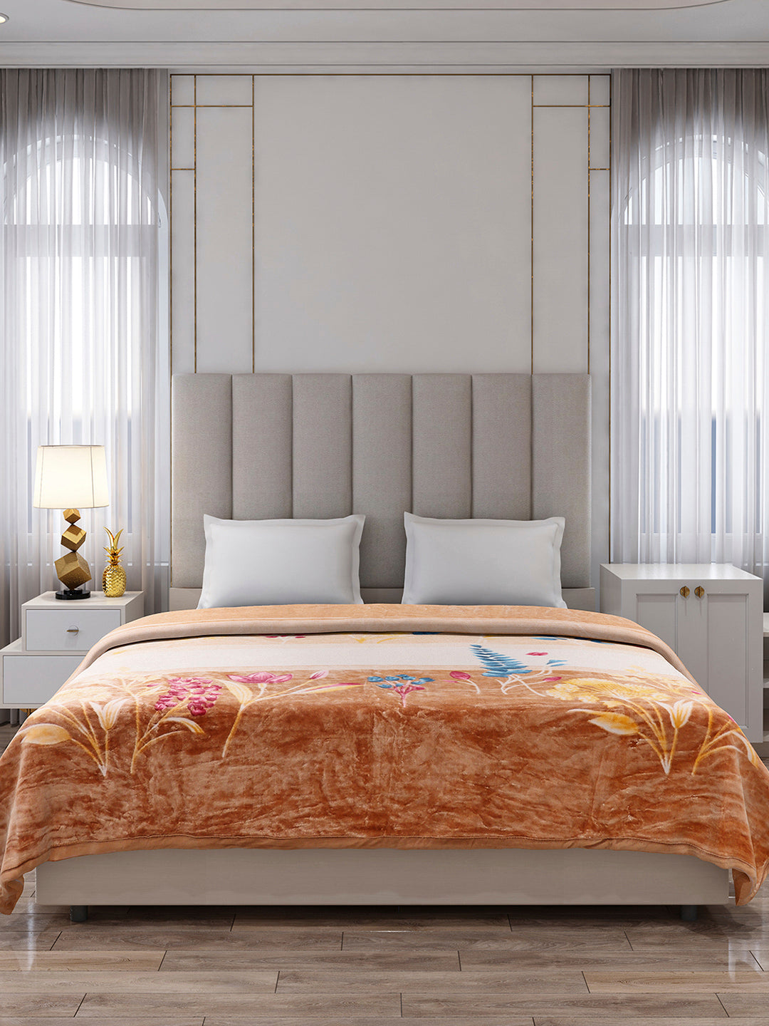 Printed Double Bed 1 Ply, 549 GSM Blanket for Mild Winter - (Roman Box)
