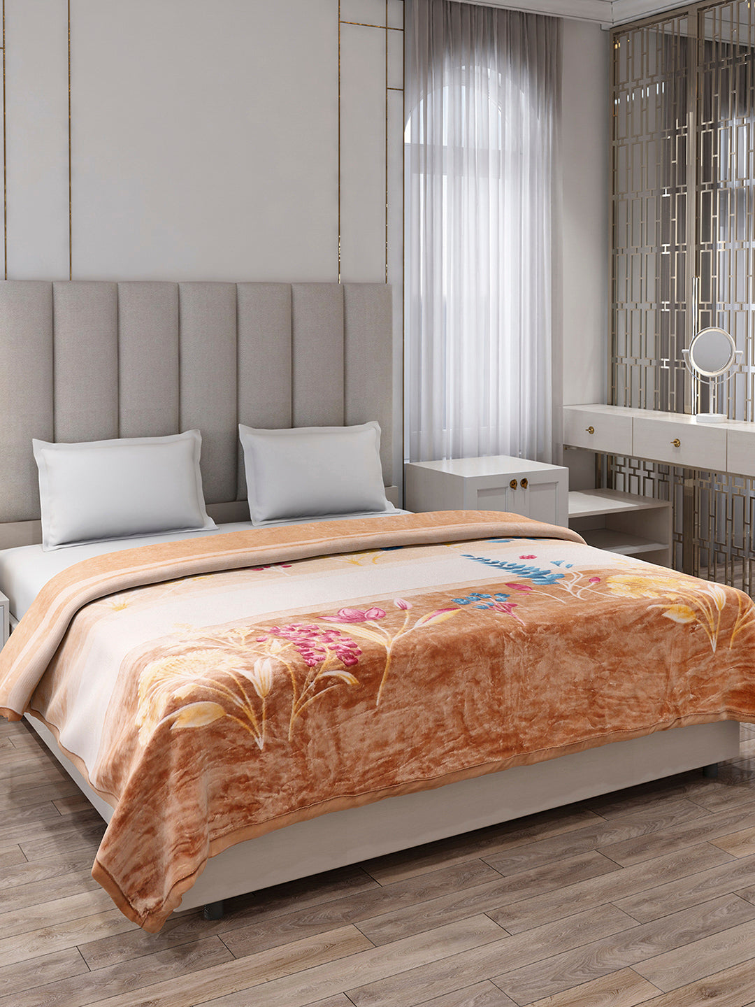 Printed Double Bed 1 Ply, 549 GSM Blanket for Mild Winter - (Roman Box)