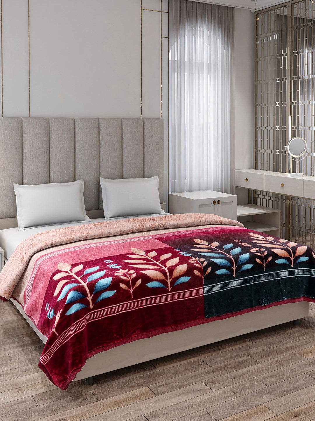 Printed Double Bed 1 Ply, 549 GSM Blanket for Mild Winter - (Roman Box)
