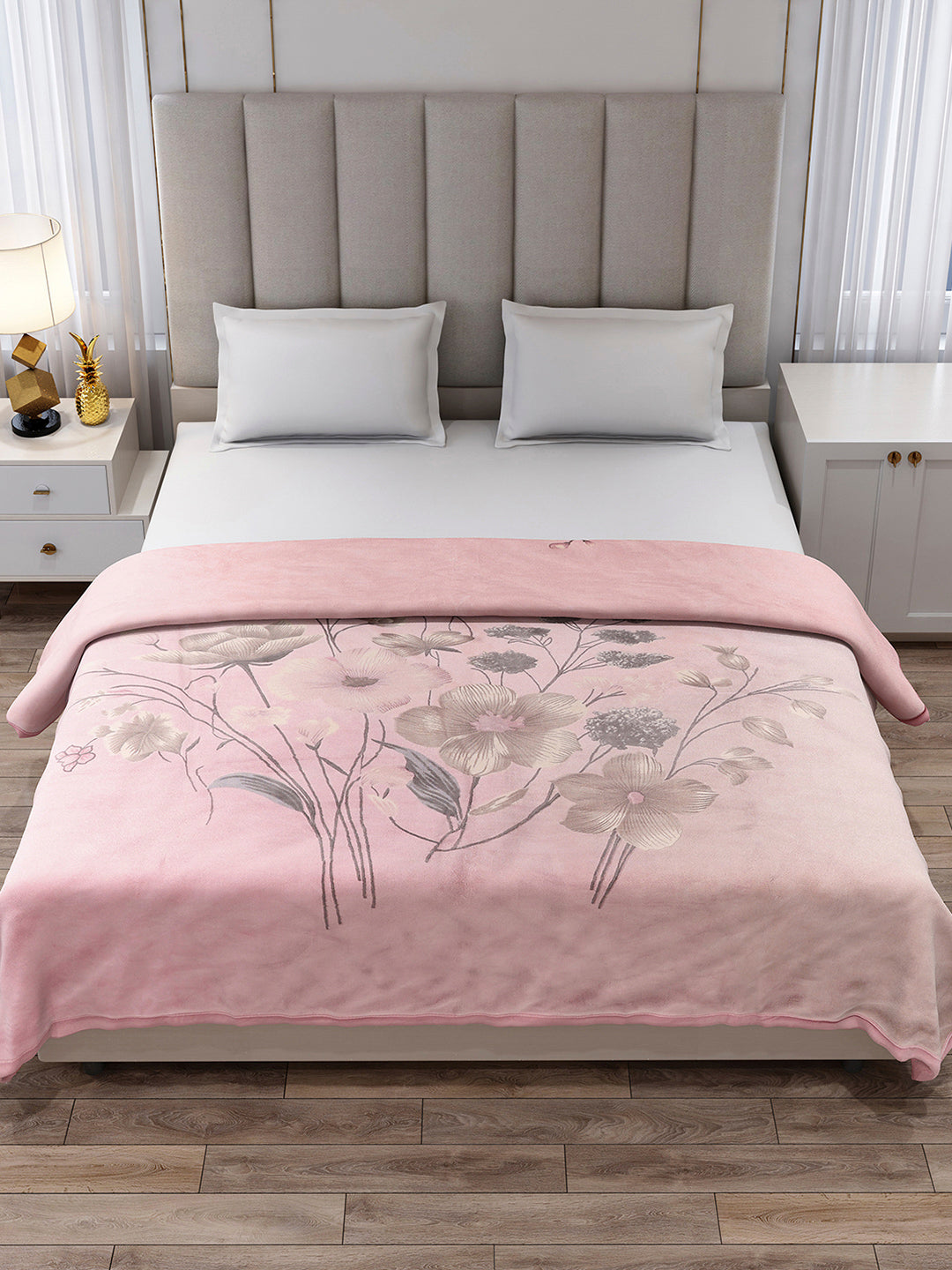 Printed Double Bed 3, 890 GSM Ply Blanket for Heavy Winter - (Rosewood)