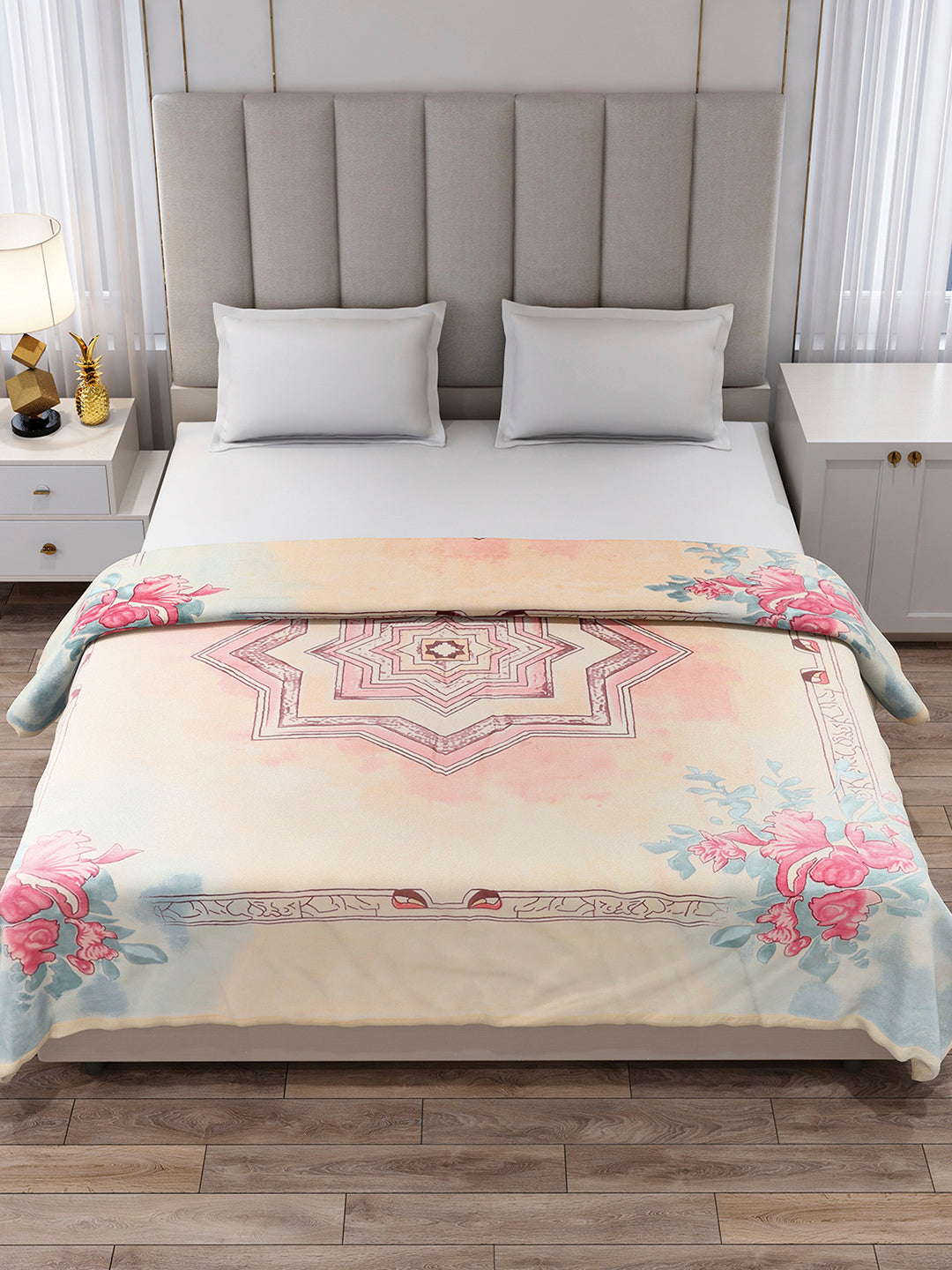 Printed Double Bed 3, 890 GSM Ply Blanket for Heavy Winter - (Rosewood)