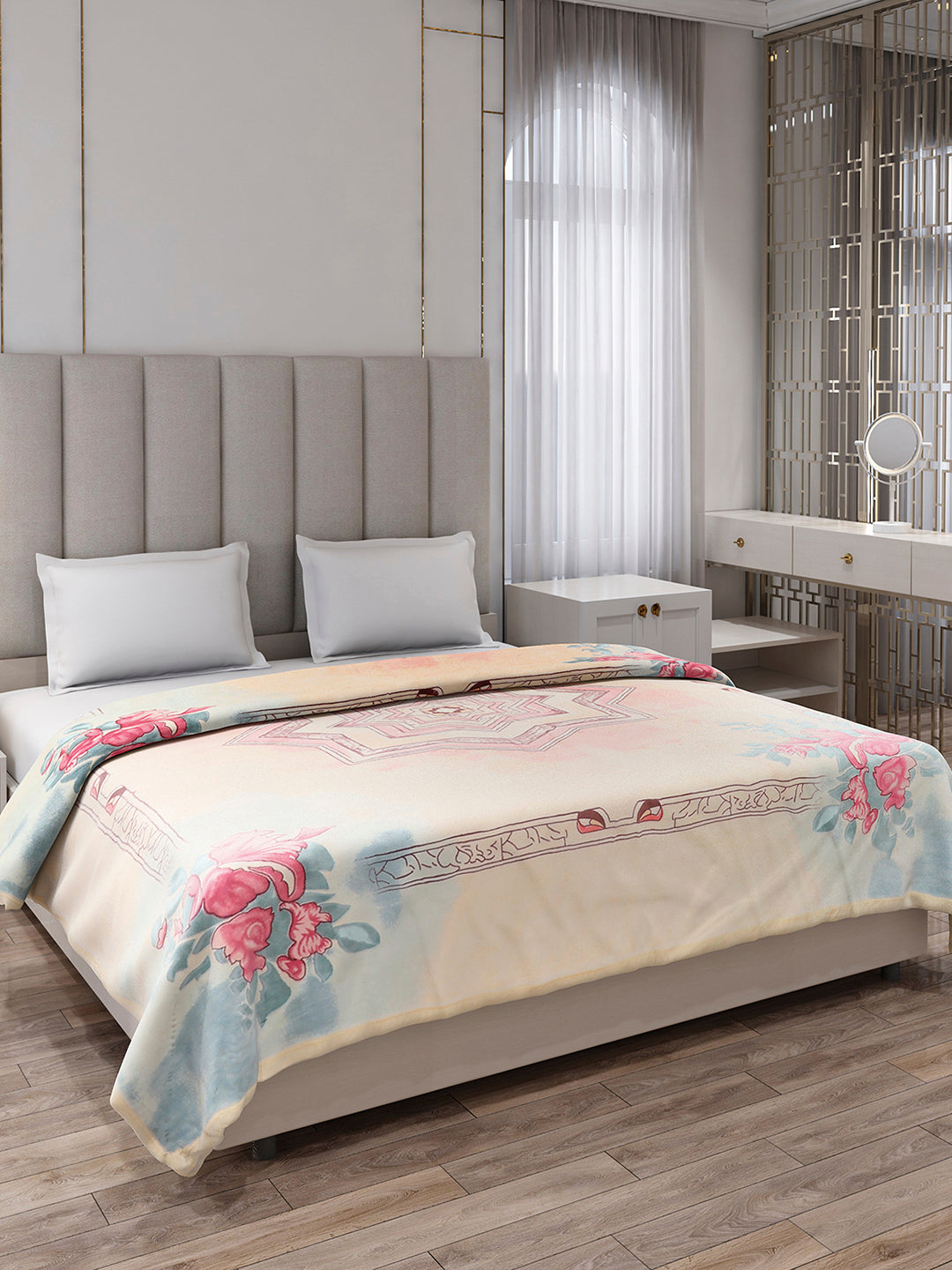 Printed Double Bed 3, 890 GSM Ply Blanket for Heavy Winter - (Rosewood)