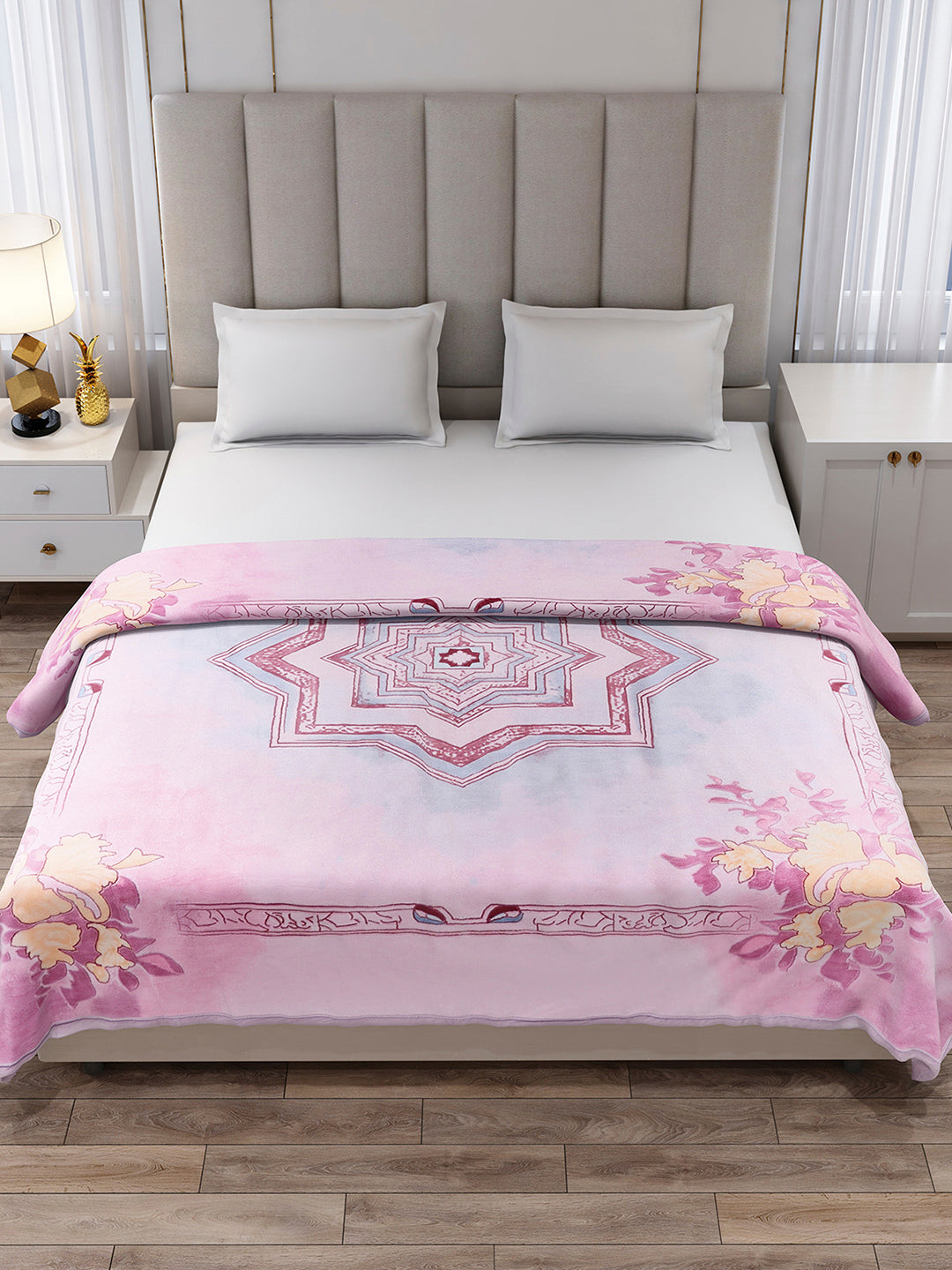 Printed Double Bed 3, 890 GSM Ply Blanket for Heavy Winter - (Rosewood)