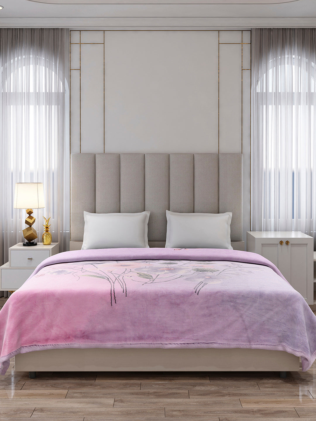 Printed Double Bed 3, 890 GSM Ply Blanket for Heavy Winter - (Rosewood)