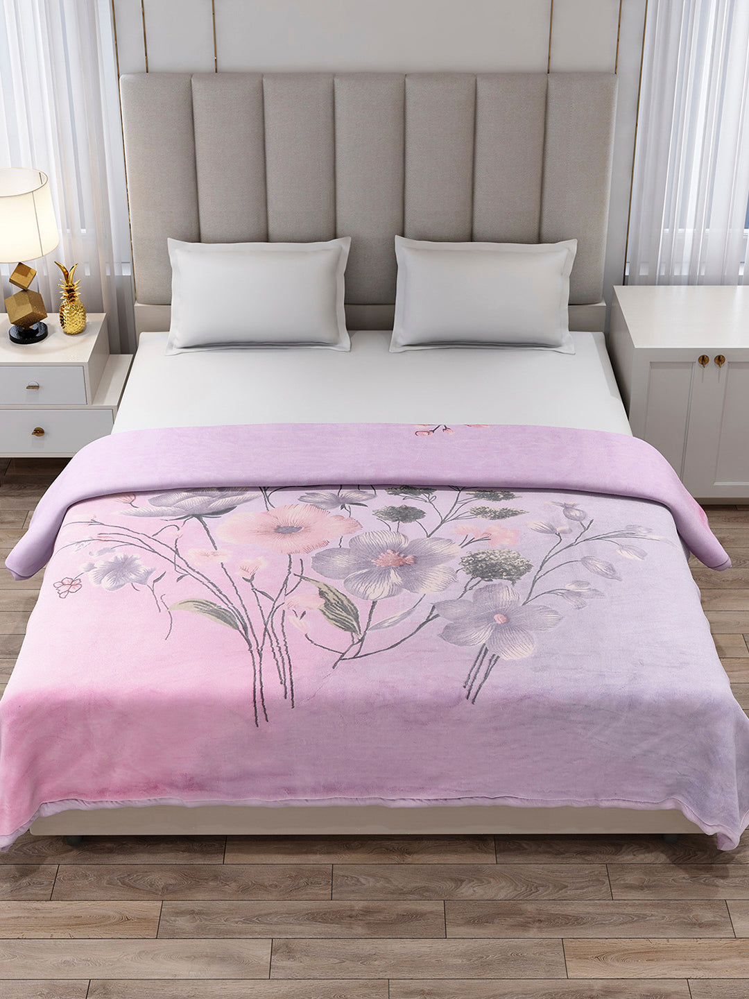 Printed Double Bed 3, 890 GSM Ply Blanket for Heavy Winter - (Rosewood)