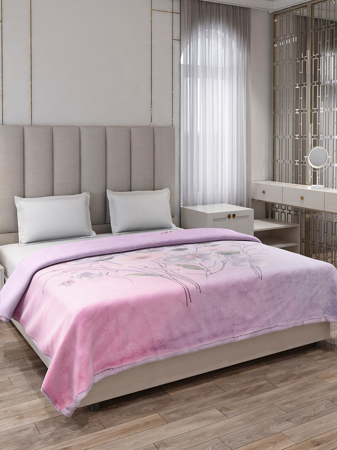Printed Double Bed 3, 890 GSM Ply Blanket for Heavy Winter - (Rosewood)
