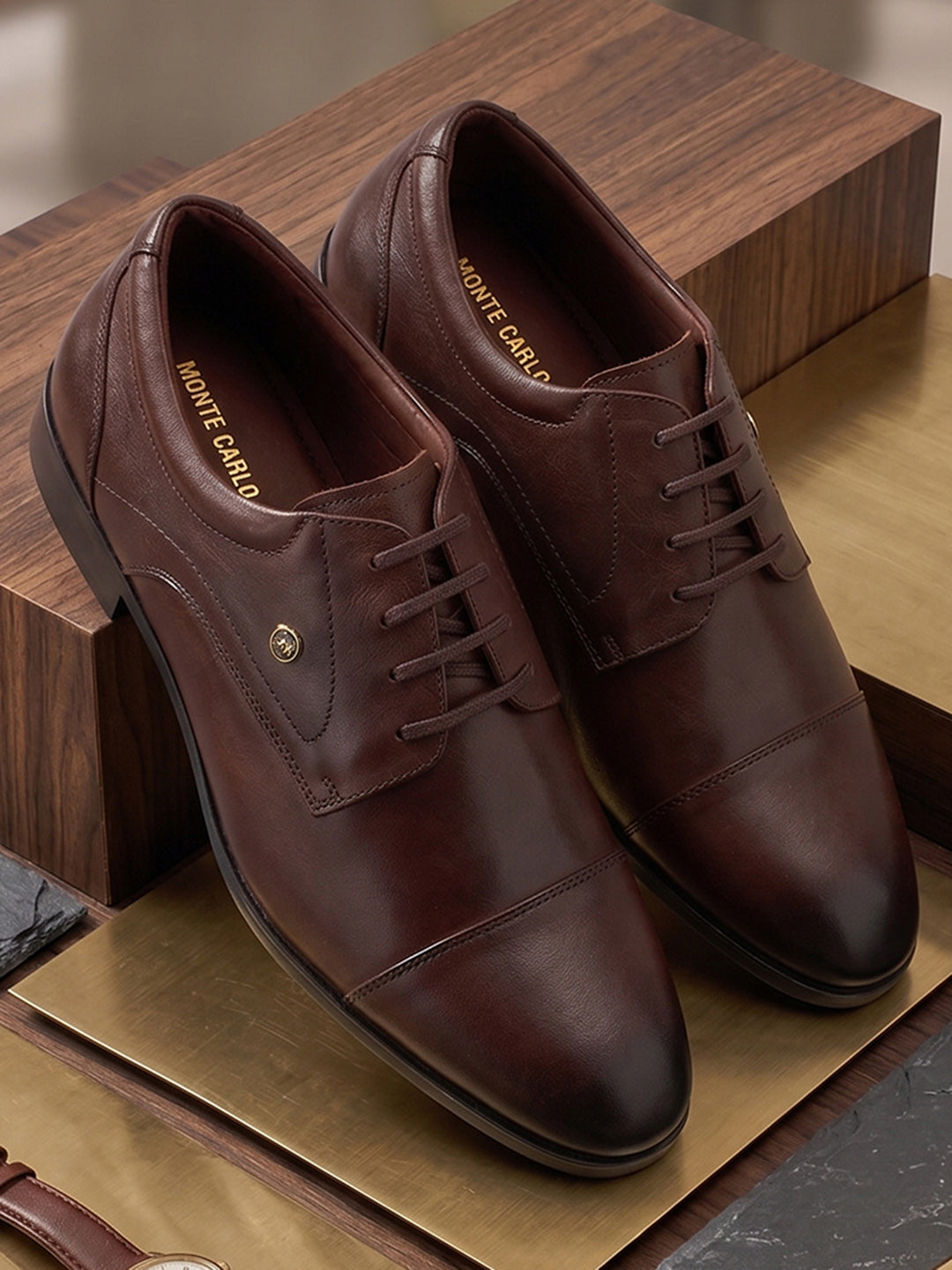 Monte Carlo Men's Premium Lace-Up Derby Formal Shoes for Office Business Meetings and Black-Tie Events