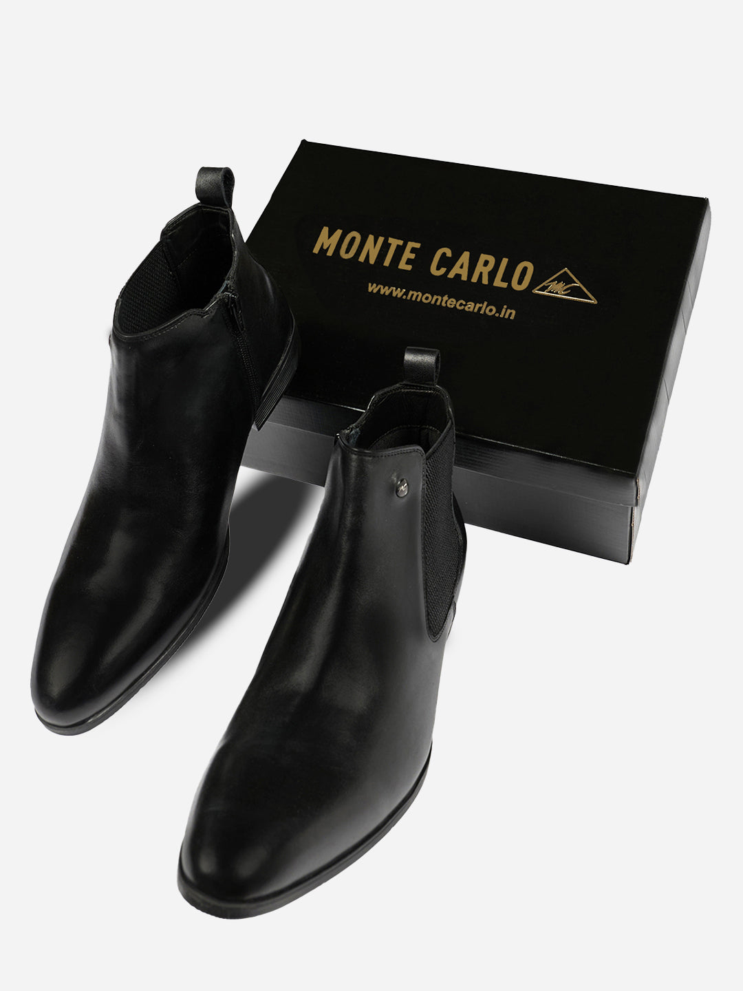 Monte Carlo Classic Elegant Chelsea Ankle Boots for Men Comfortable Chic Pointed Toe Low Block Heel Boots for Everyday Wear Slip-On with Elastic Side Panel