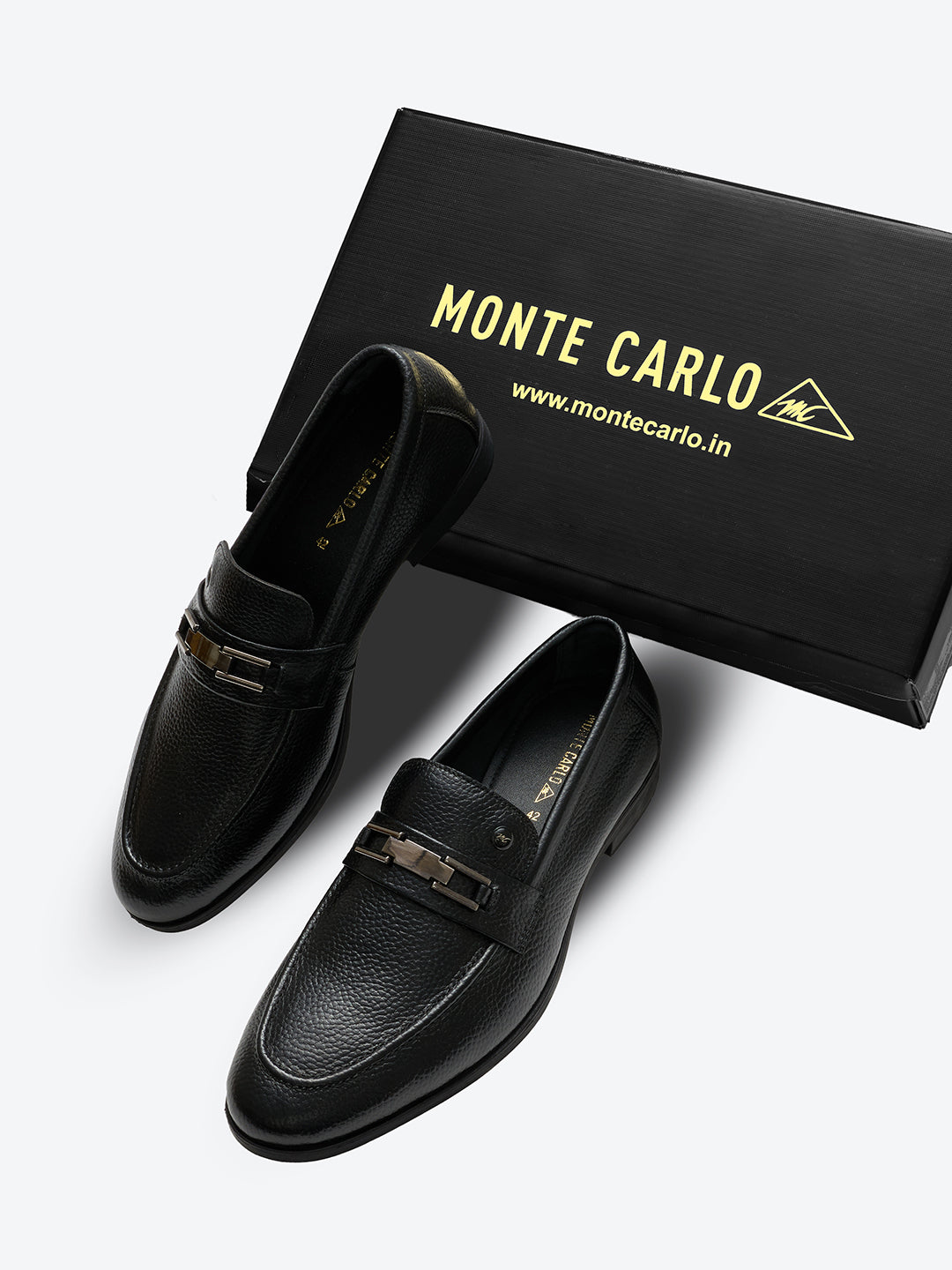 Monte Carlo Black Comfort Slip on Genuine Leather Formal Shoes for Men