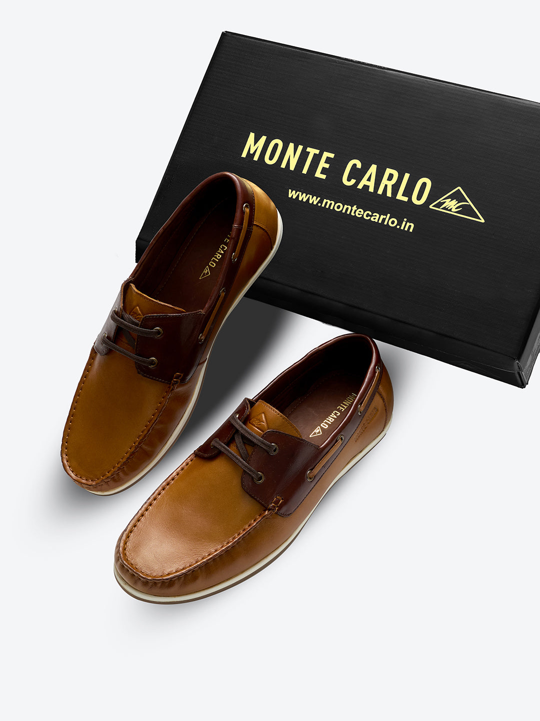 Monte Carlo Tan Lace Up Genuine Leather Boat Shoes for Men