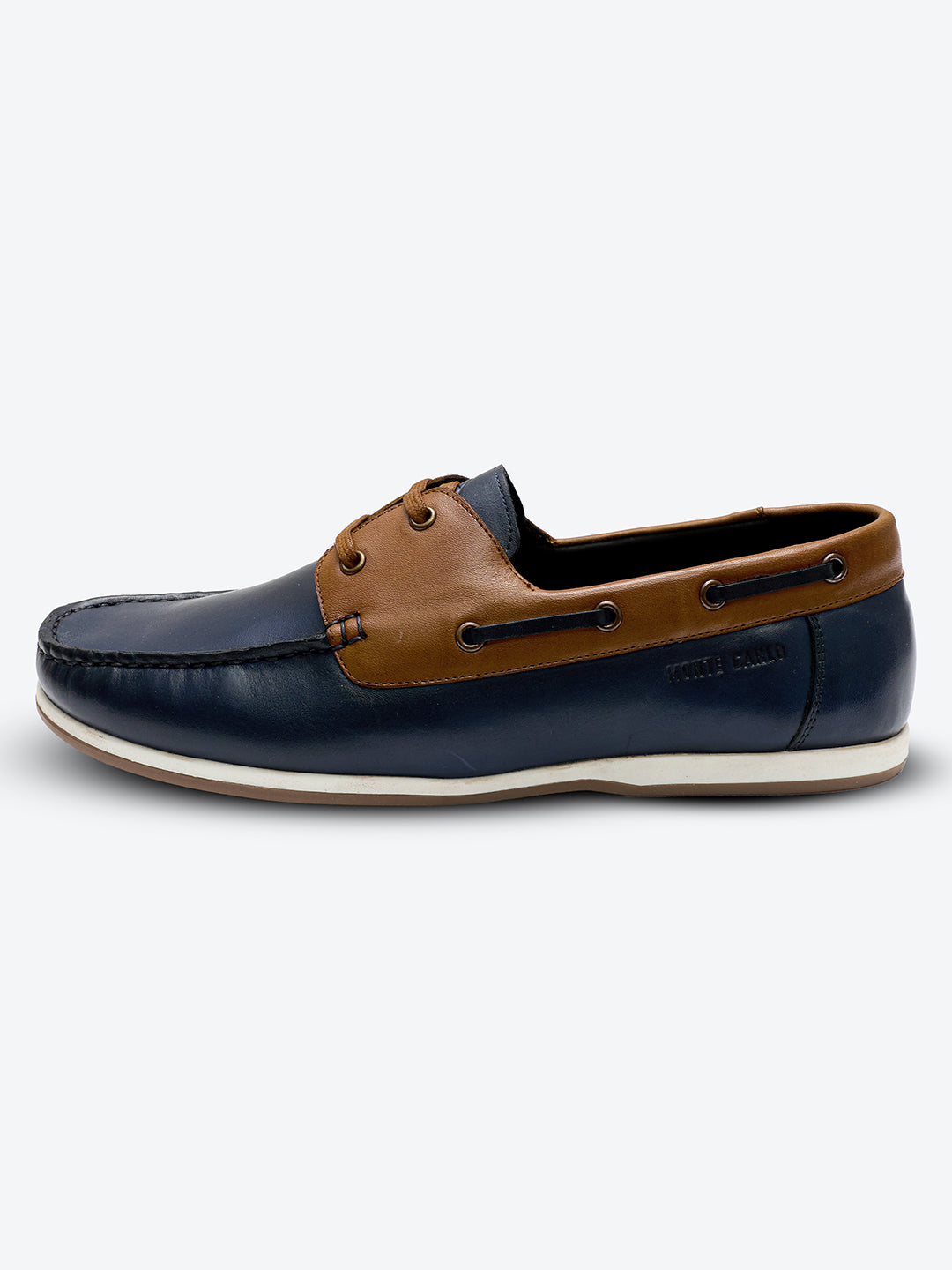 Monte Carlo Navy Blue Lace Up Genuine Leather Boat Shoes for Men