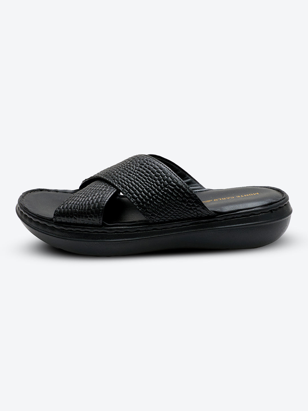 Monte Carlo Black Slip on Genuine Leather Comfort Sandals for Men