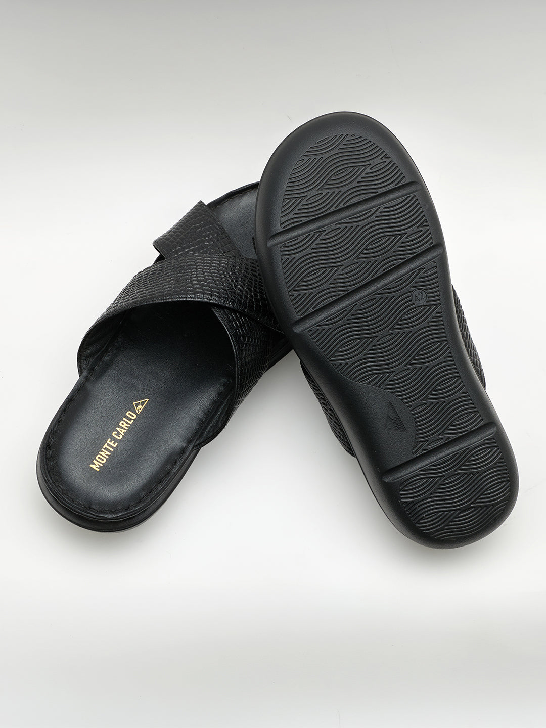 Monte Carlo Black Slip on Genuine Leather Comfort Sandals for Men