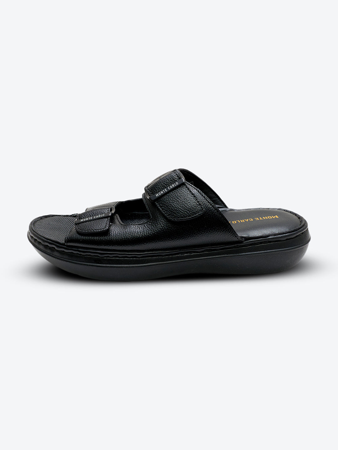 Monte Carlo Black Slip on Genuine Leather Comfort Sandals for Men
