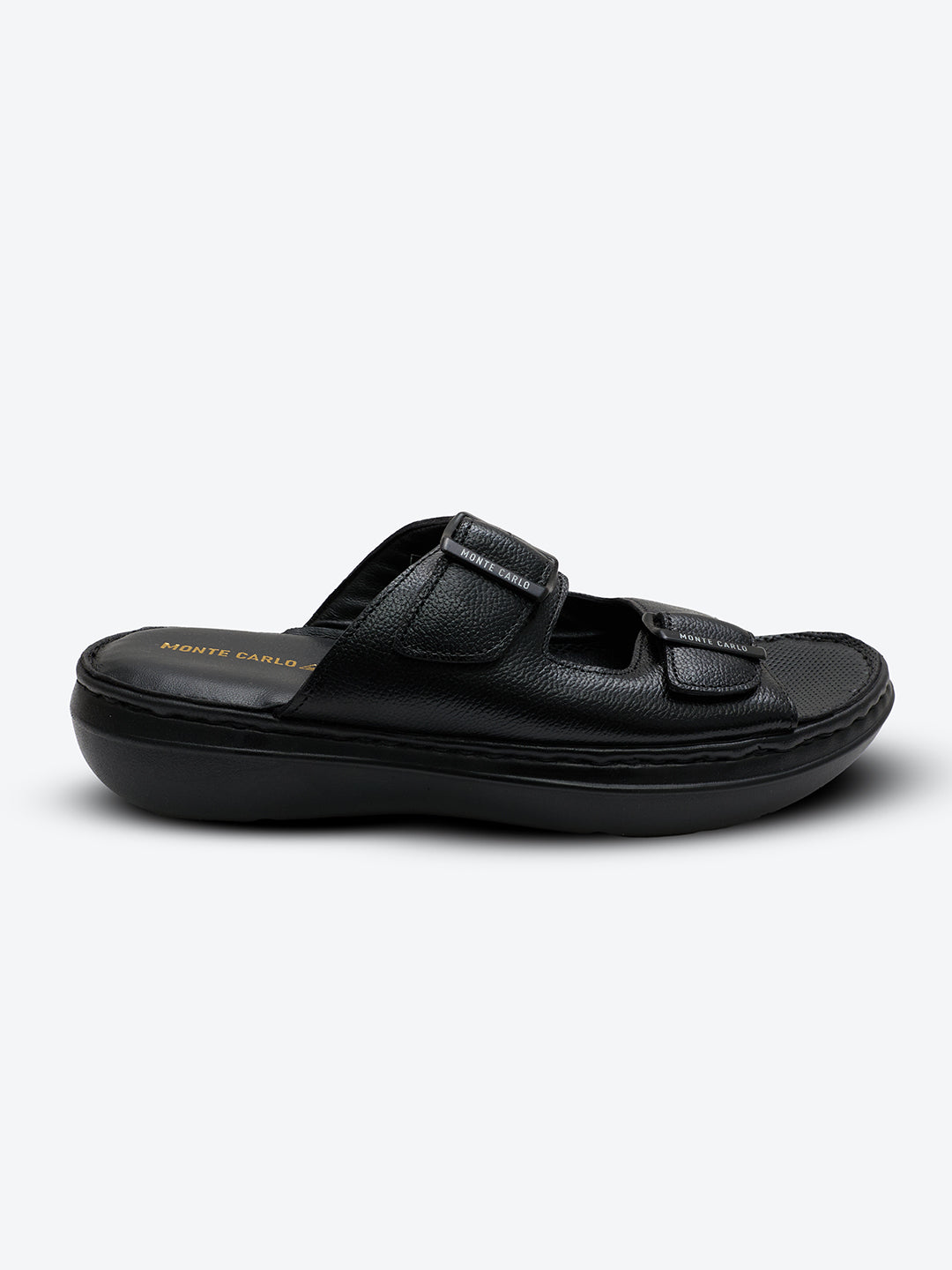 Monte Carlo Black Slip on Genuine Leather Comfort Sandals for Men