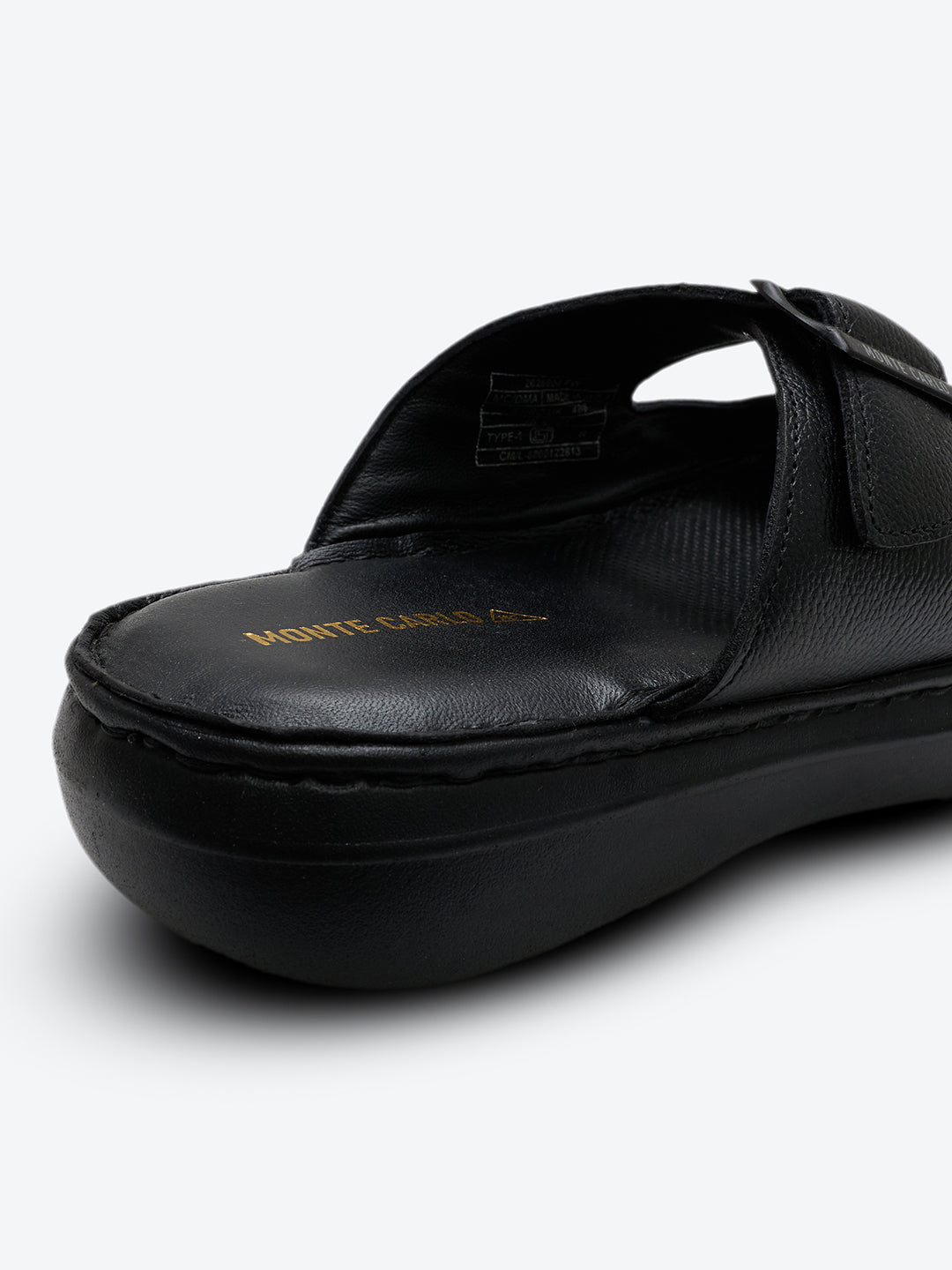 Monte Carlo Black Slip on Genuine Leather Comfort Sandals for Men