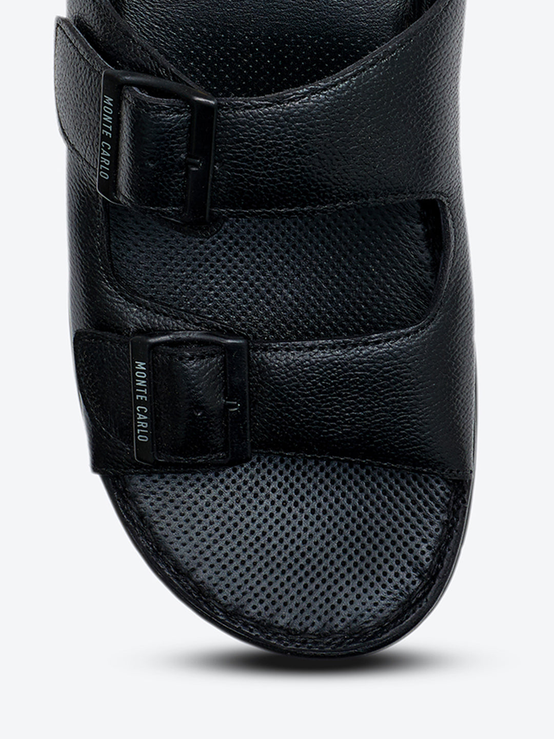 Monte Carlo Black Slip on Genuine Leather Comfort Sandals for Men