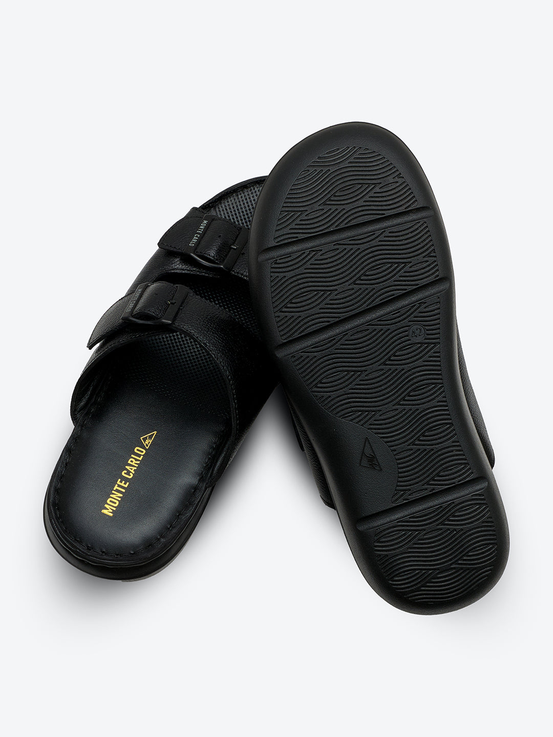 Monte Carlo Black Slip on Genuine Leather Comfort Sandals for Men