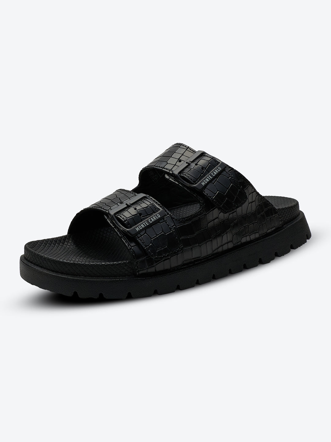 Monte Carlo Men's Croc-Textured Double-Strap Slide Sandals Adjustable Buckle Comfort Footwear