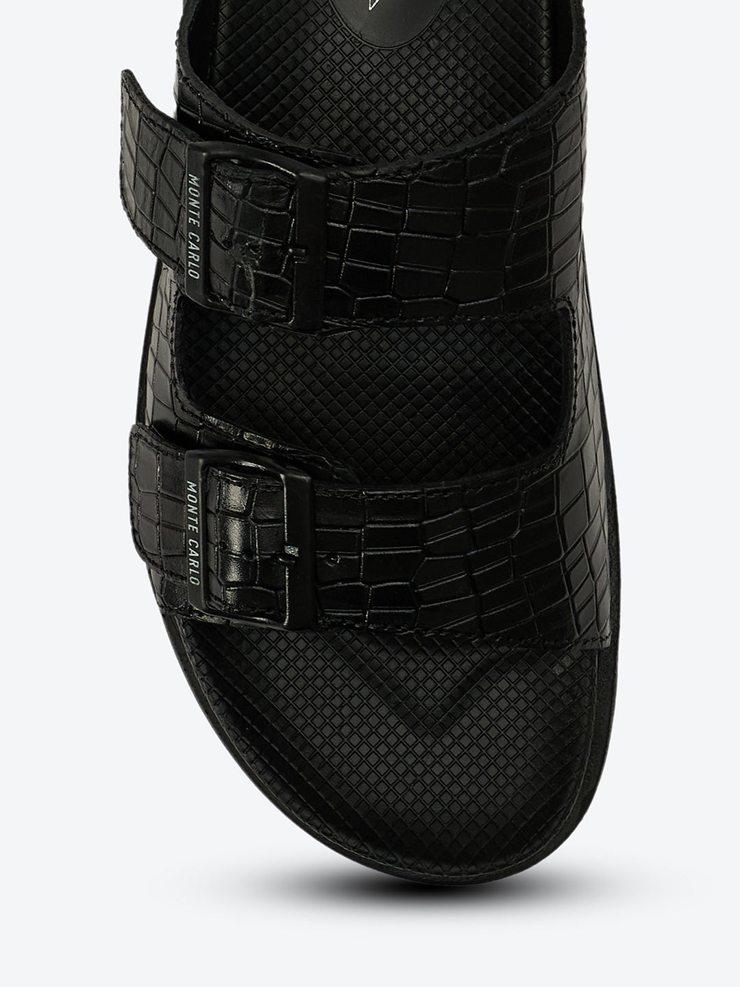 Monte Carlo Men's Croc-Textured Double-Strap Slide Sandals Adjustable Buckle Comfort Footwear