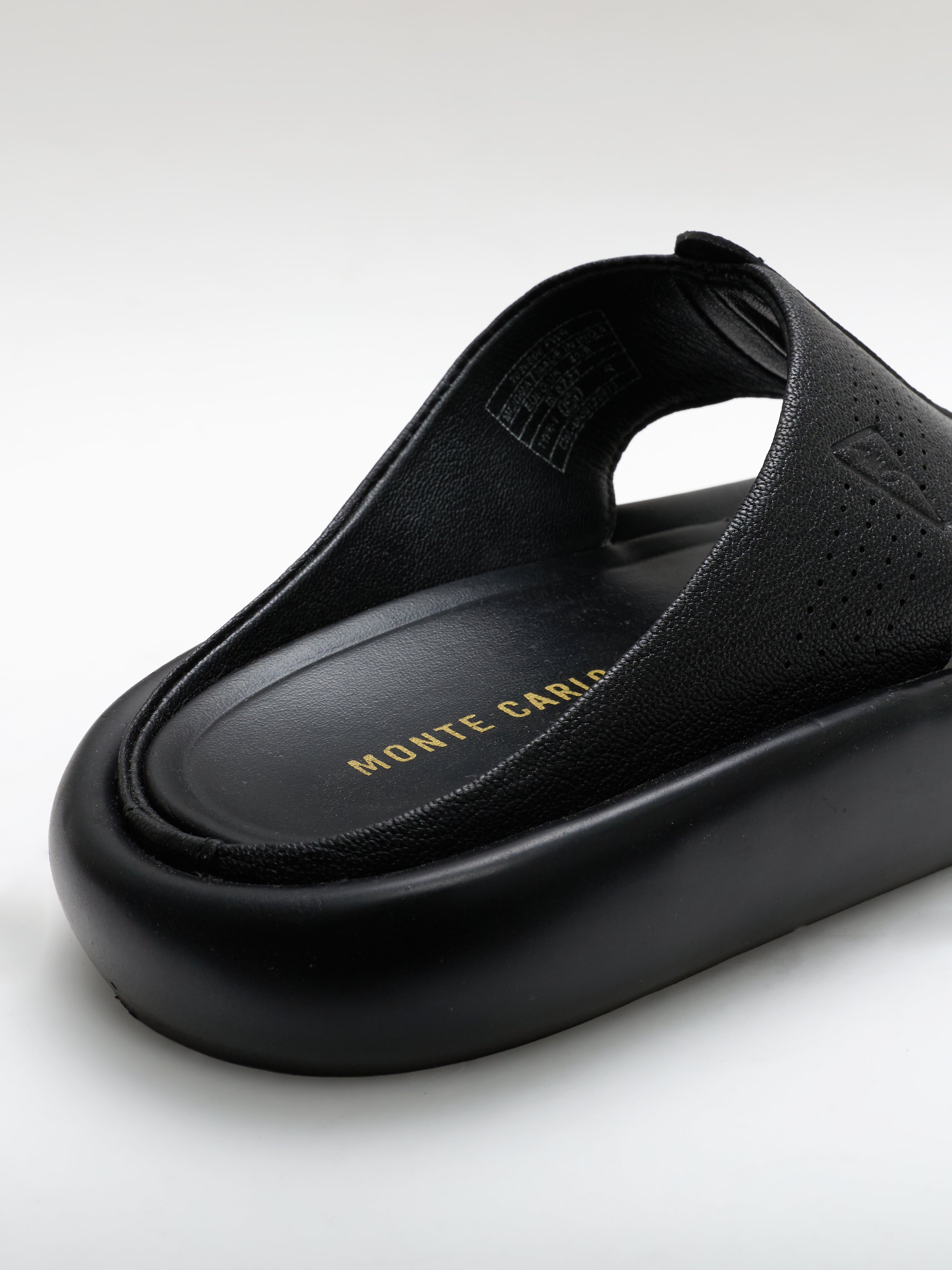 Monte Carlo Black Slip on Genuine Leather Comfort Sandals for Men