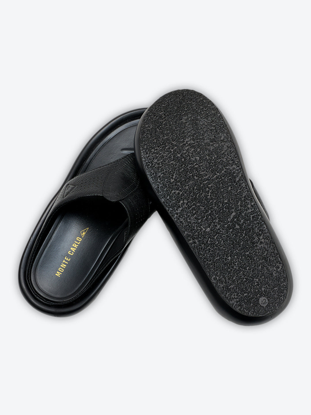 Monte Carlo Black Slip on Genuine Leather Comfort Sandals for Men