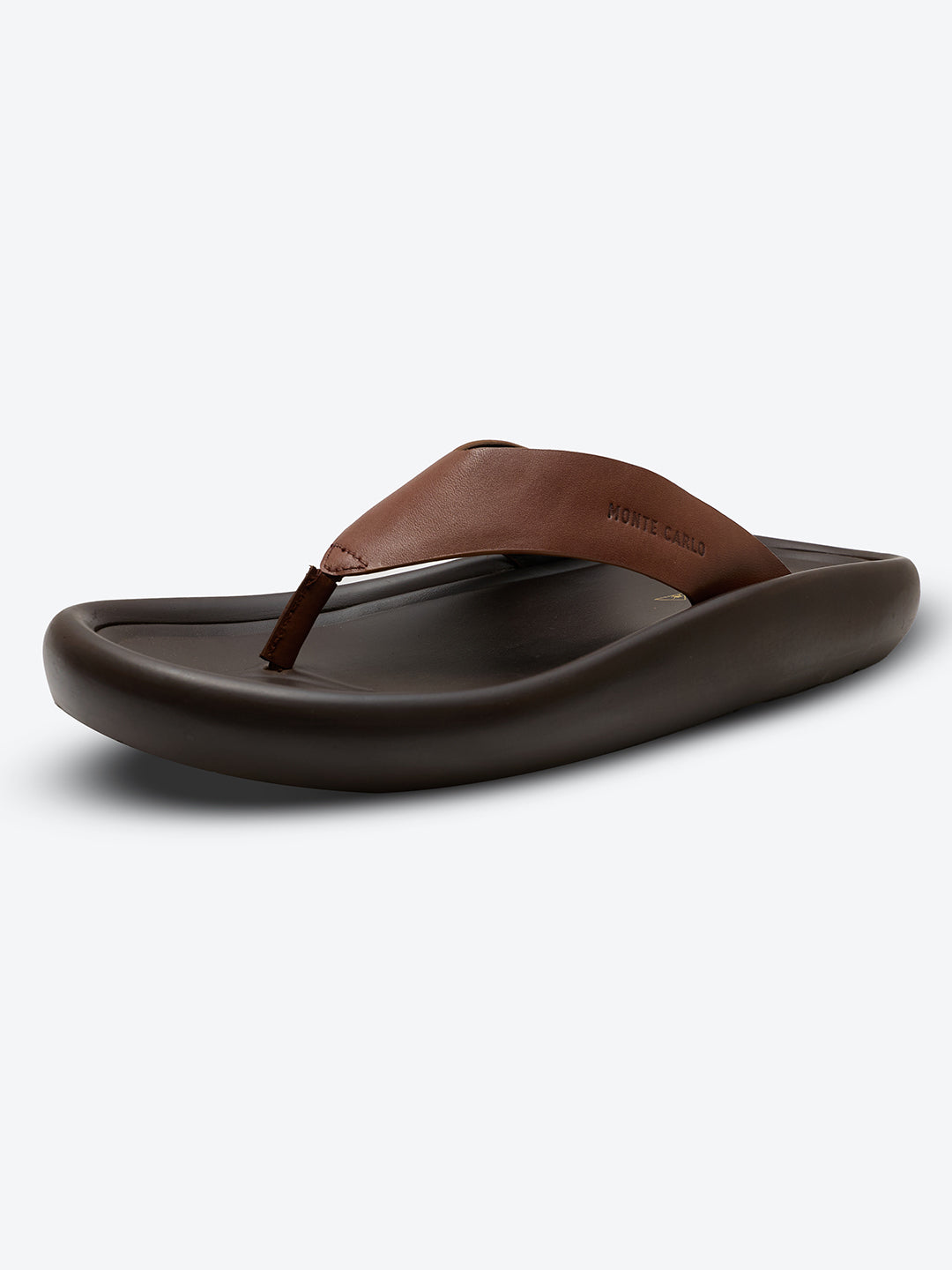 Monte Carlo Brown Slip on Genuine Leather Comfort Sandals for Men