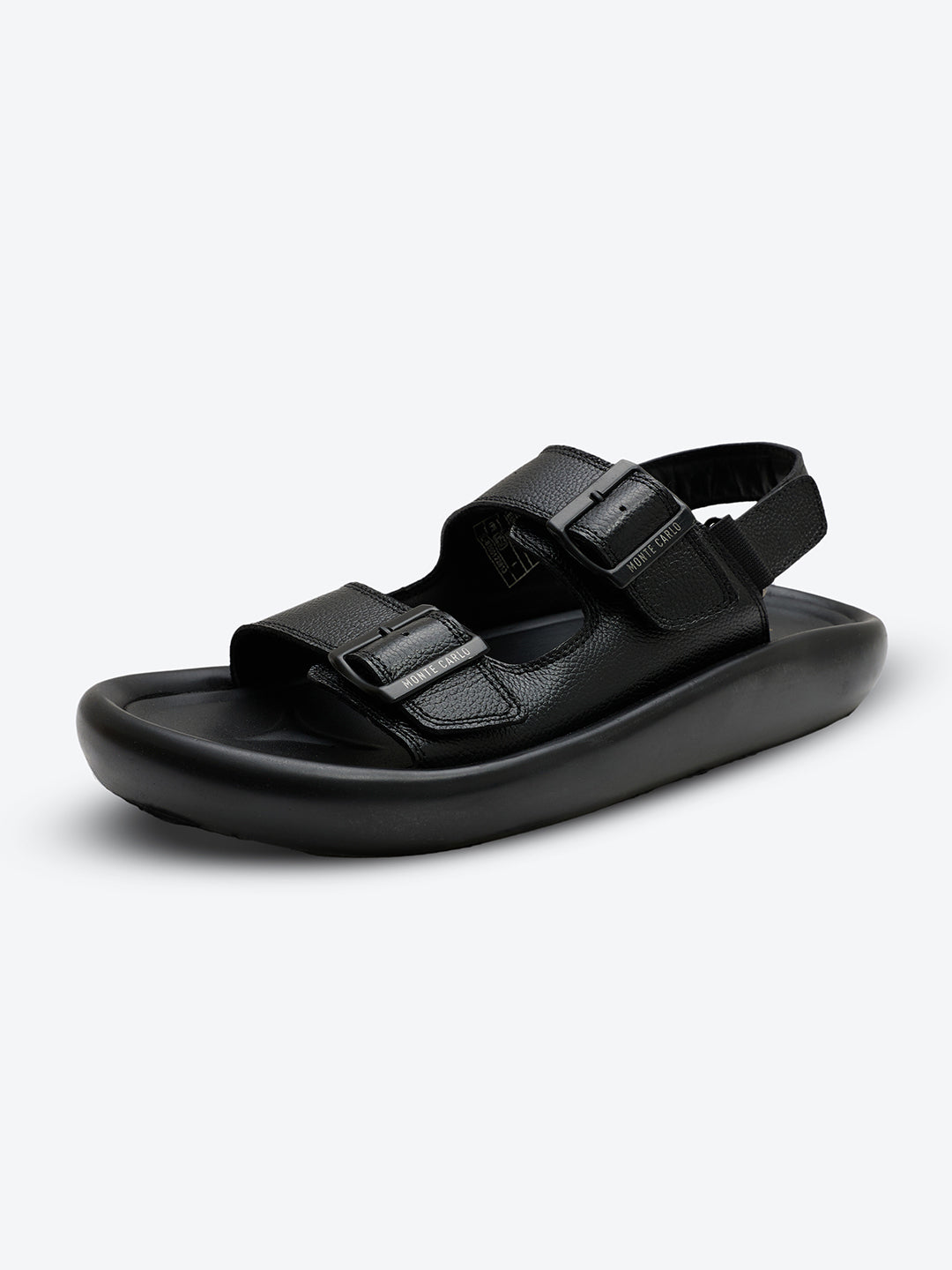 Monte Carlo Black Velcro Genuine Leather Comfort Sandals for Men
