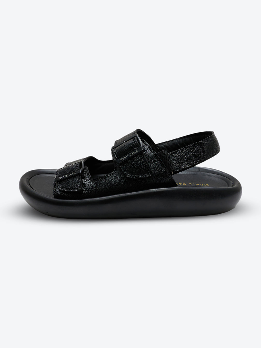 Monte Carlo Black Velcro Genuine Leather Comfort Sandals for Men