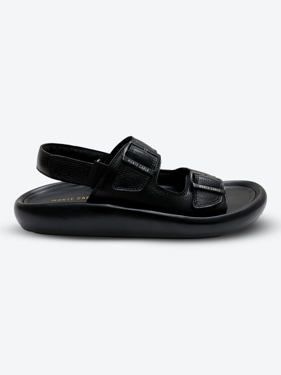 Monte Carlo Black Velcro Genuine Leather Comfort Sandals for Men