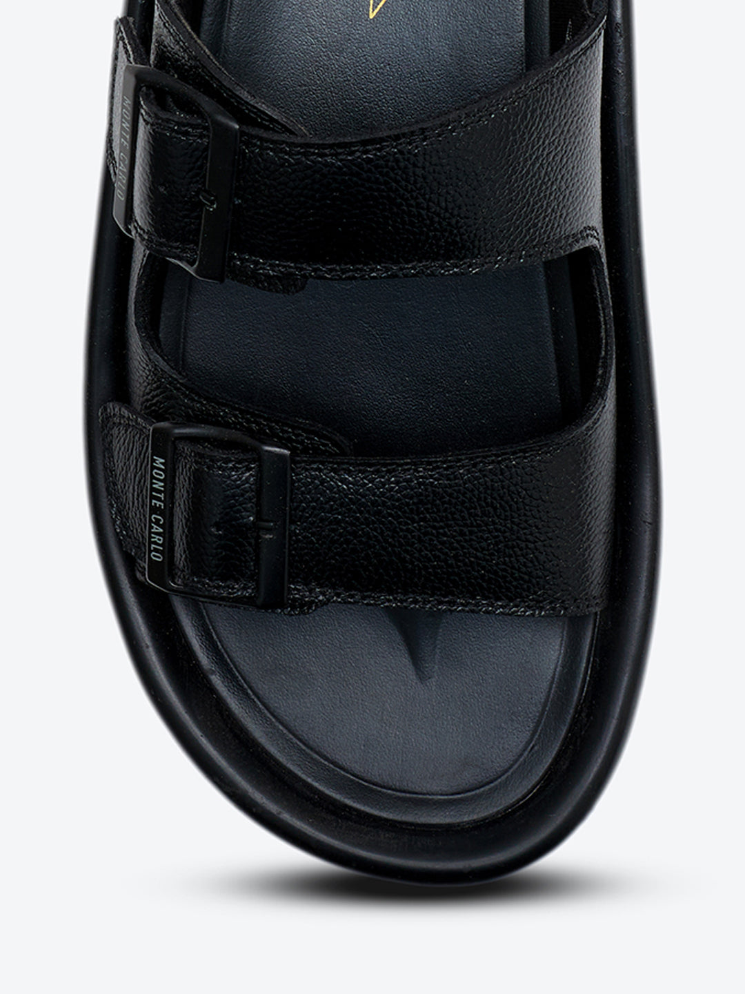Monte Carlo Black Velcro Genuine Leather Comfort Sandals for Men