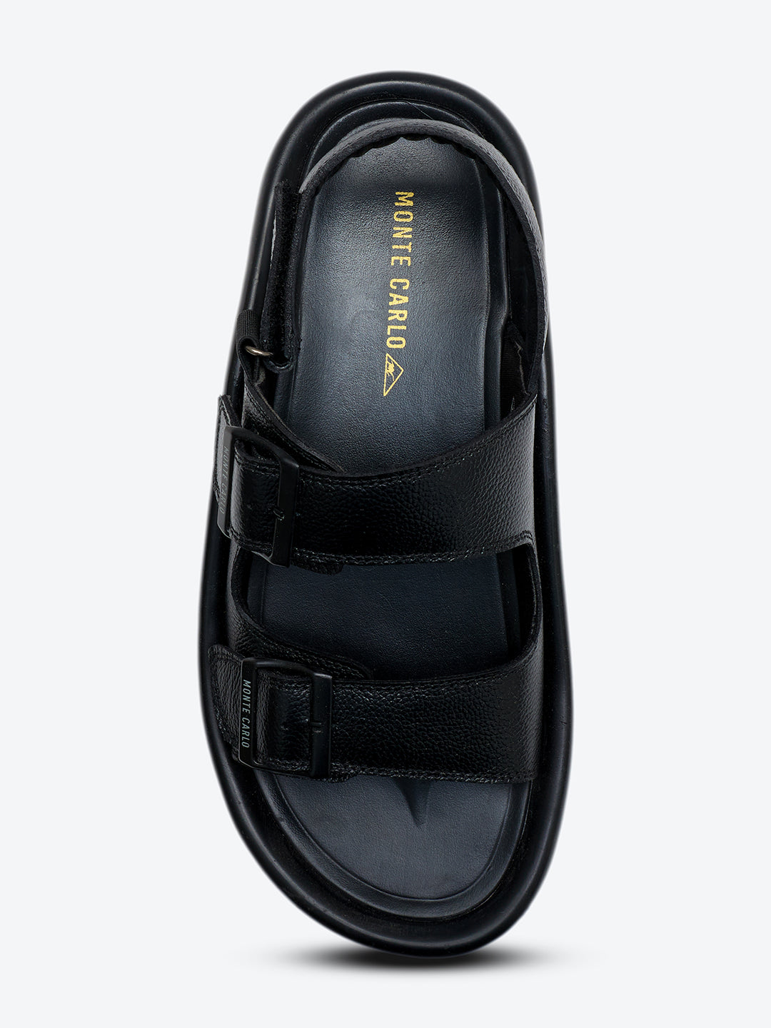 Monte Carlo Black Velcro Genuine Leather Comfort Sandals for Men