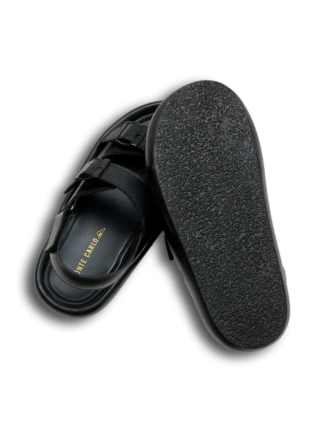 Monte Carlo Black Velcro Genuine Leather Comfort Sandals for Men