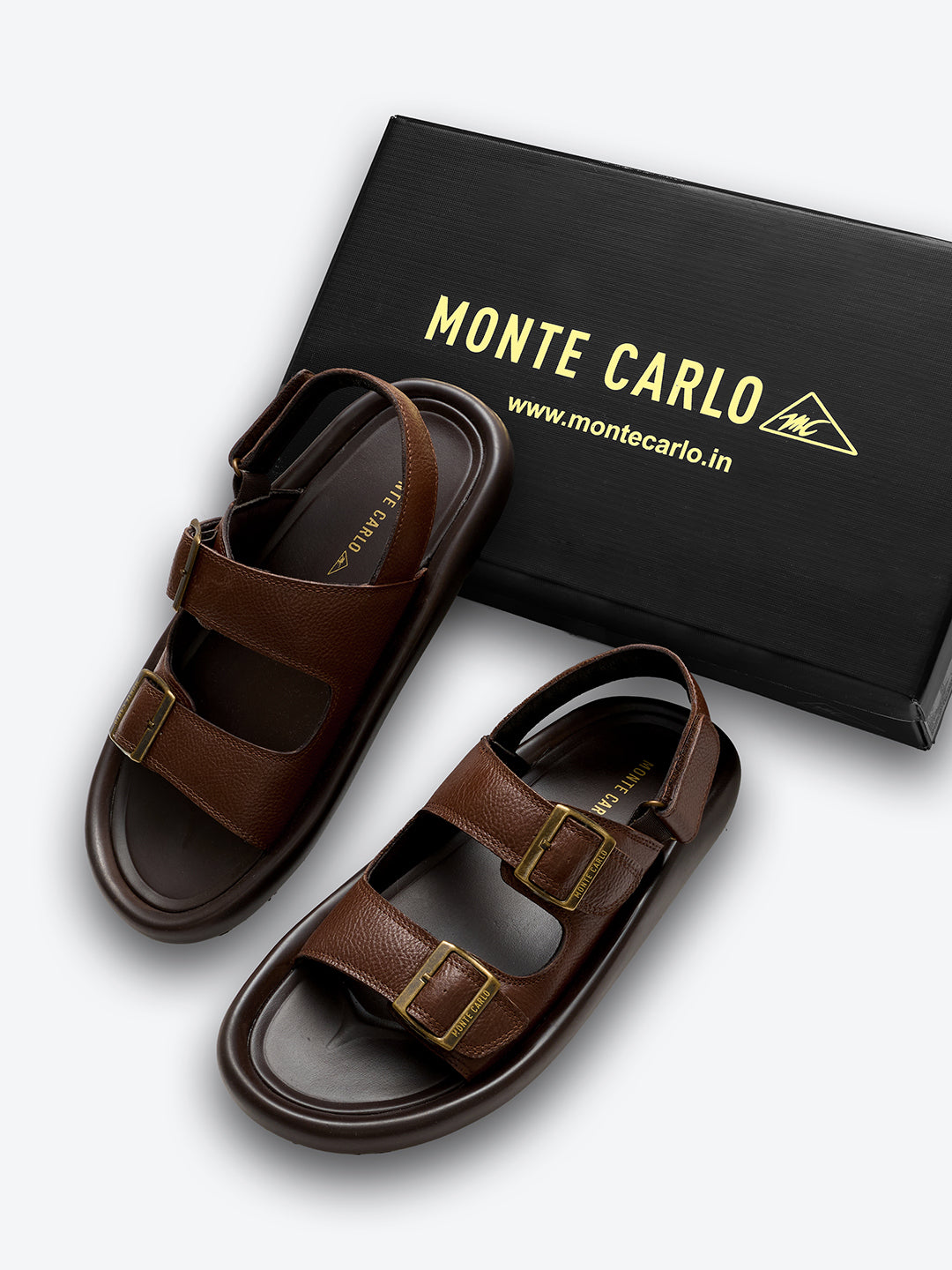 Monte Carlo Brown Velcro Genuine Leather Comfort Sandals for Men