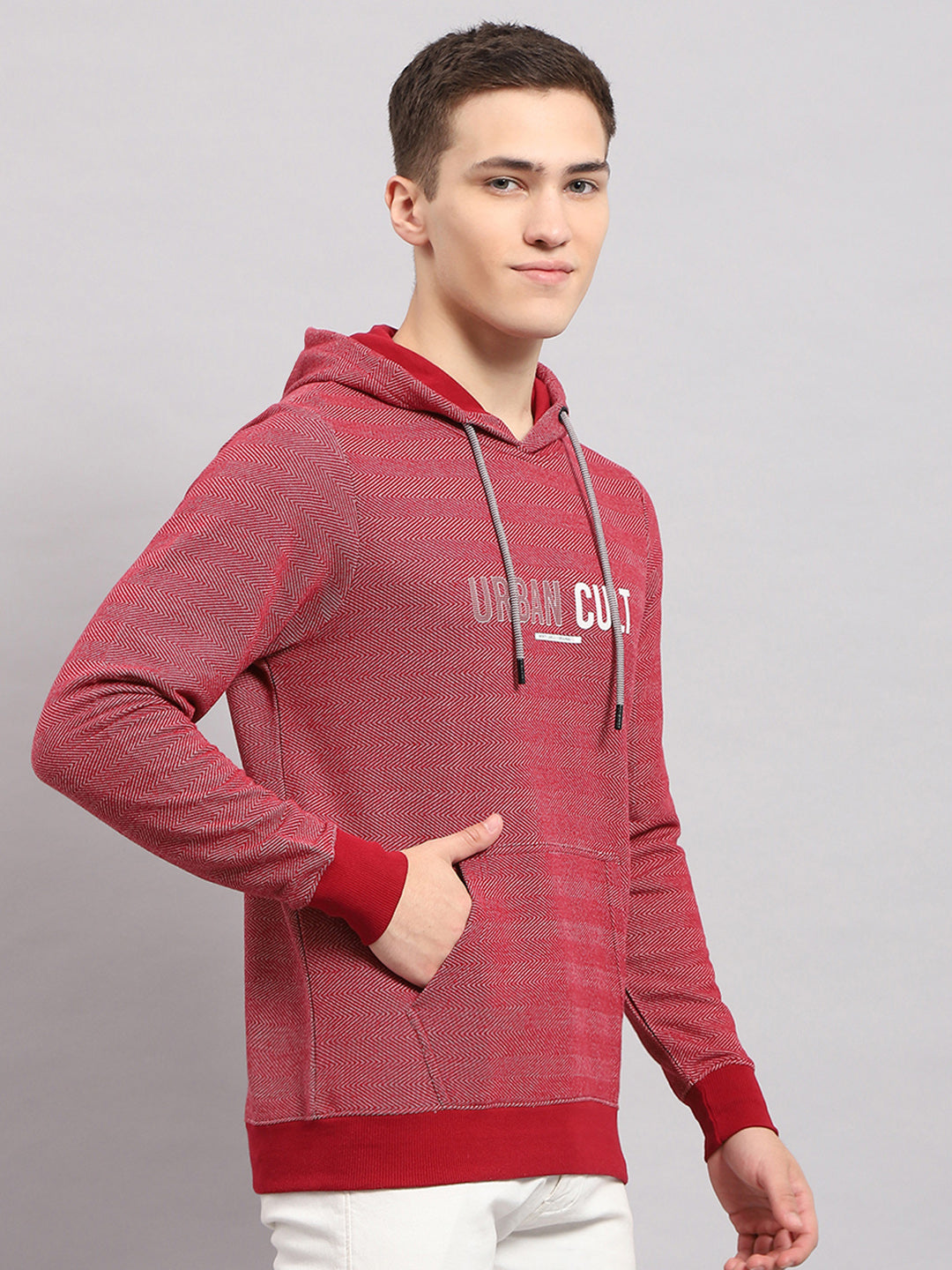 Men Maroon Printed Hooded Full Sleeve T-Shirt