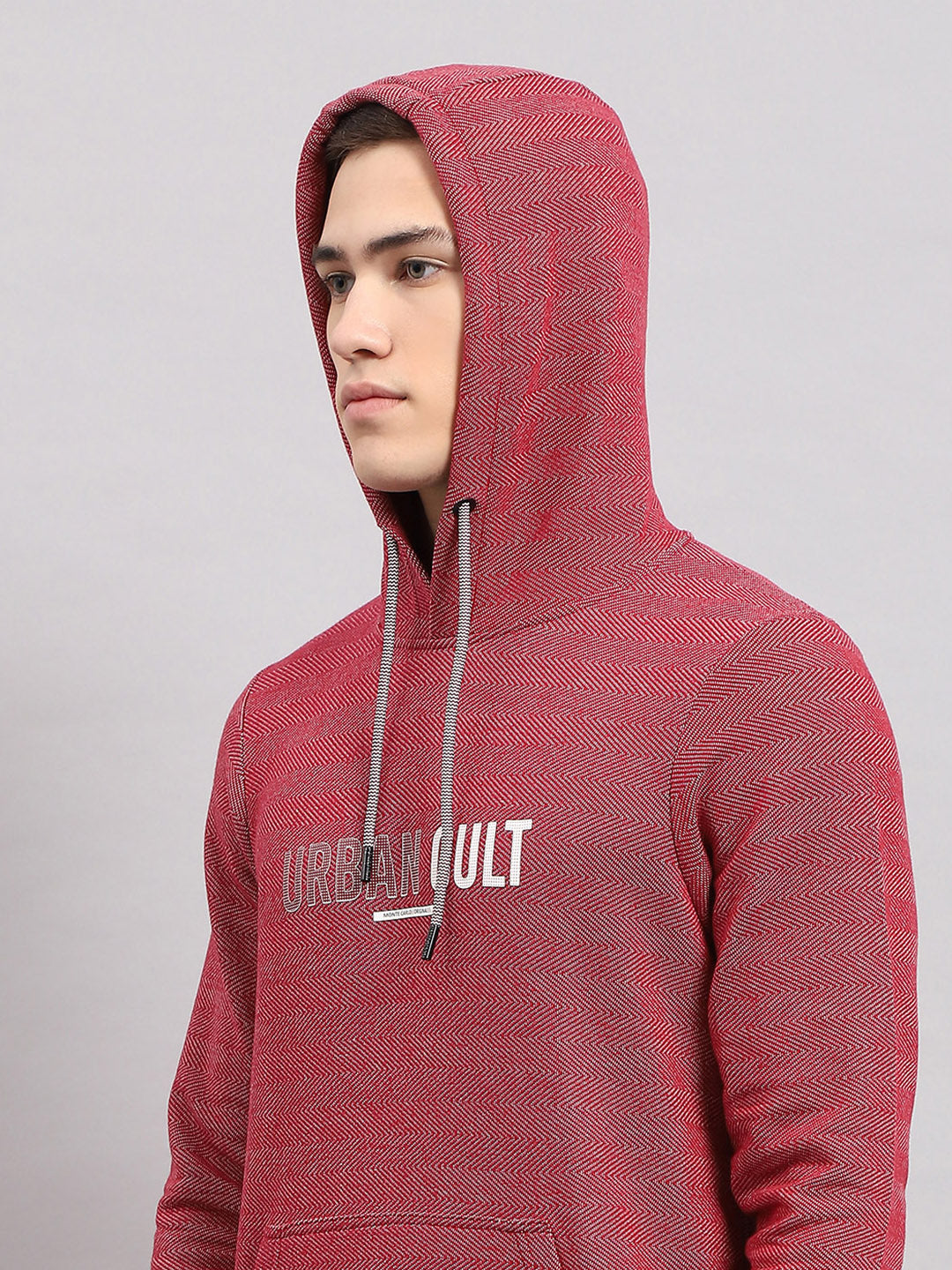Men Maroon Printed Hooded Full Sleeve T-Shirt