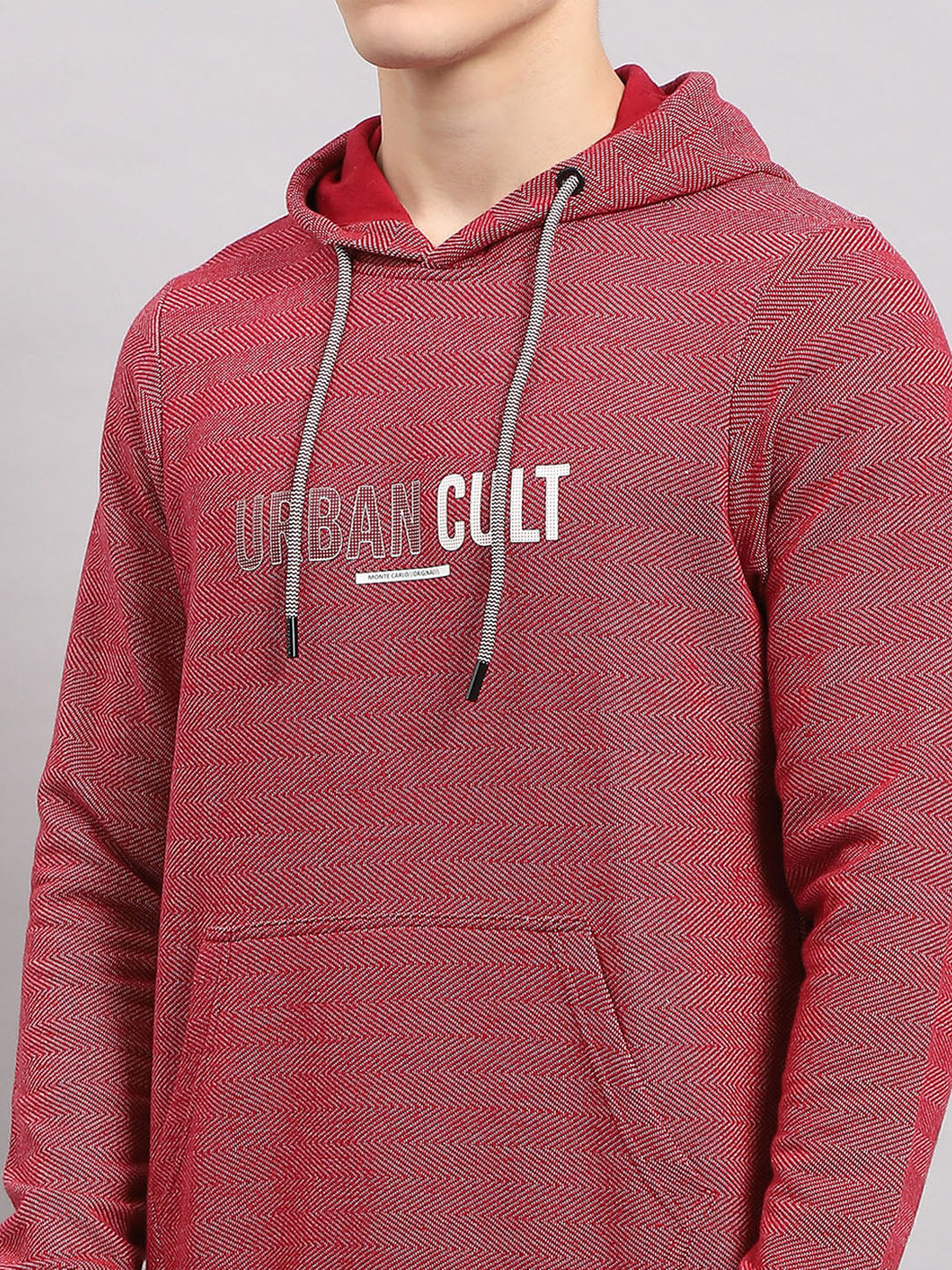 Men Maroon Printed Hooded Full Sleeve T-Shirt