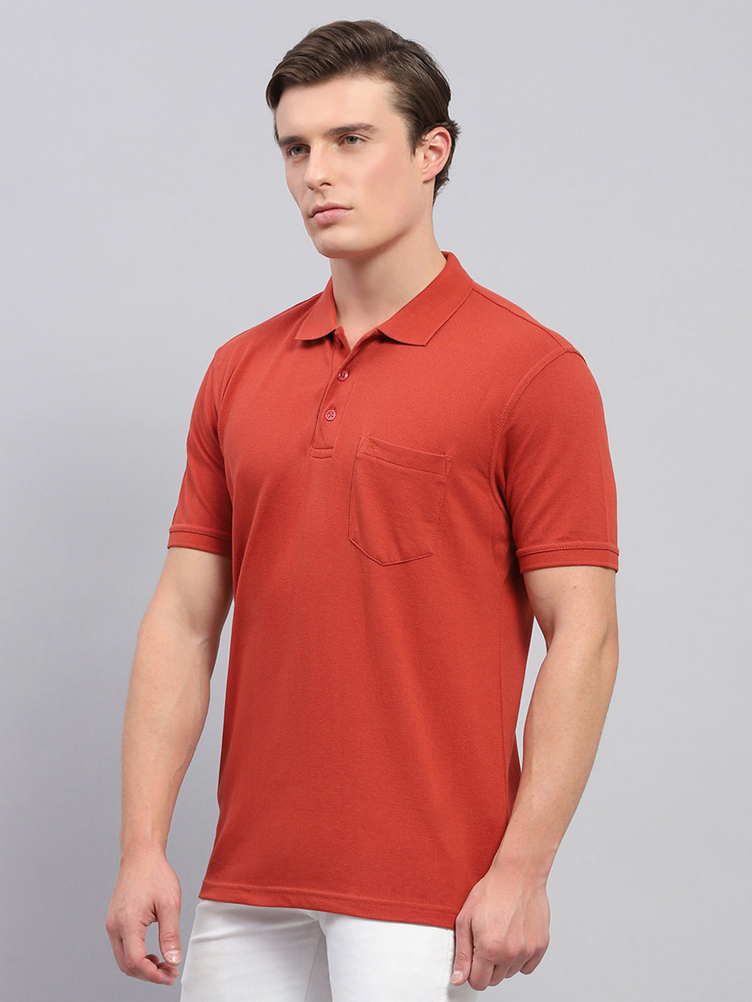 Men Rust Solid Collar Half Sleeve T-Shirt
