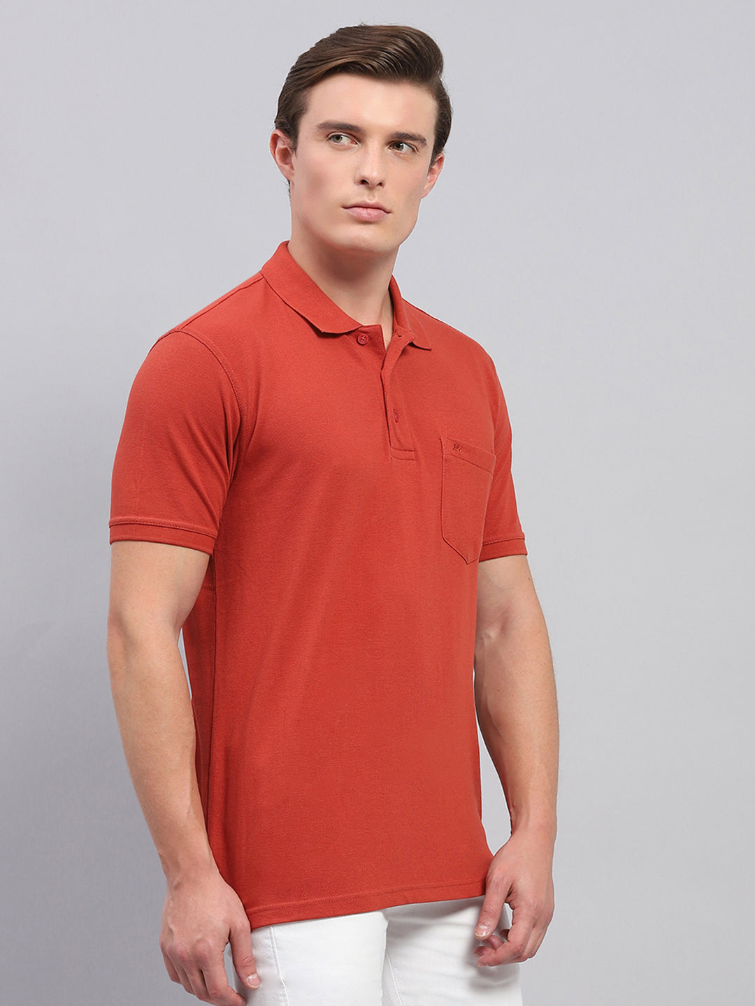 Men Rust Solid Collar Half Sleeve T-Shirt
