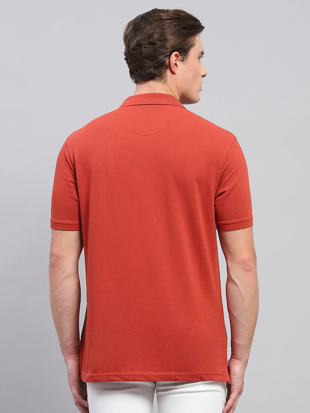 Men Rust Solid Collar Half Sleeve T-Shirt