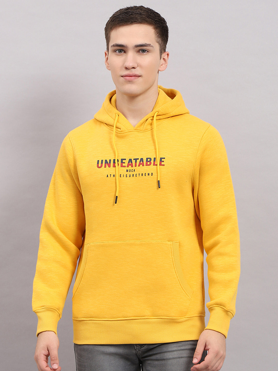 Men Yellow Printed Hooded Full Sleeve Sweatshirt