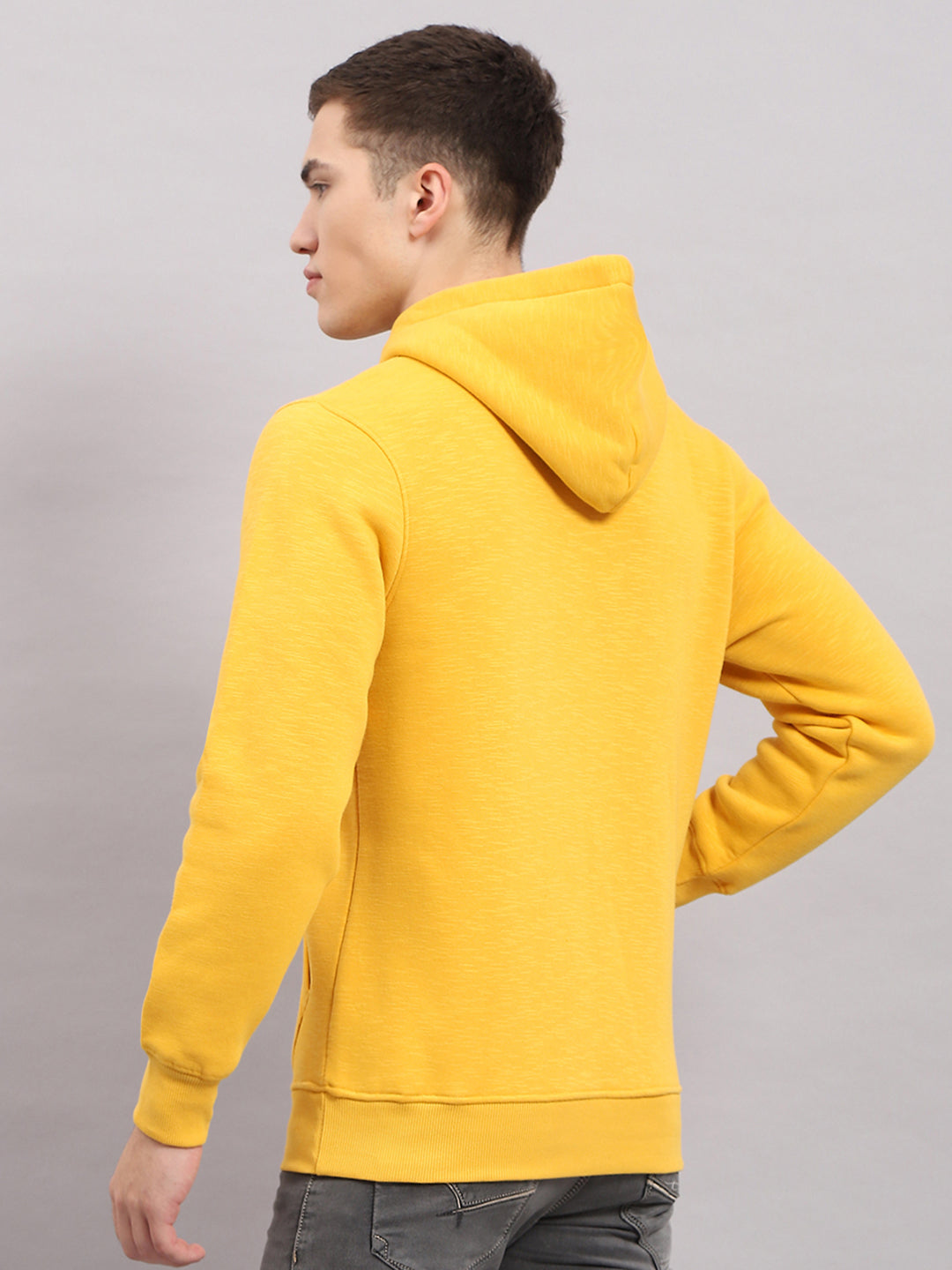 Men Yellow Printed Hooded Full Sleeve Sweatshirt