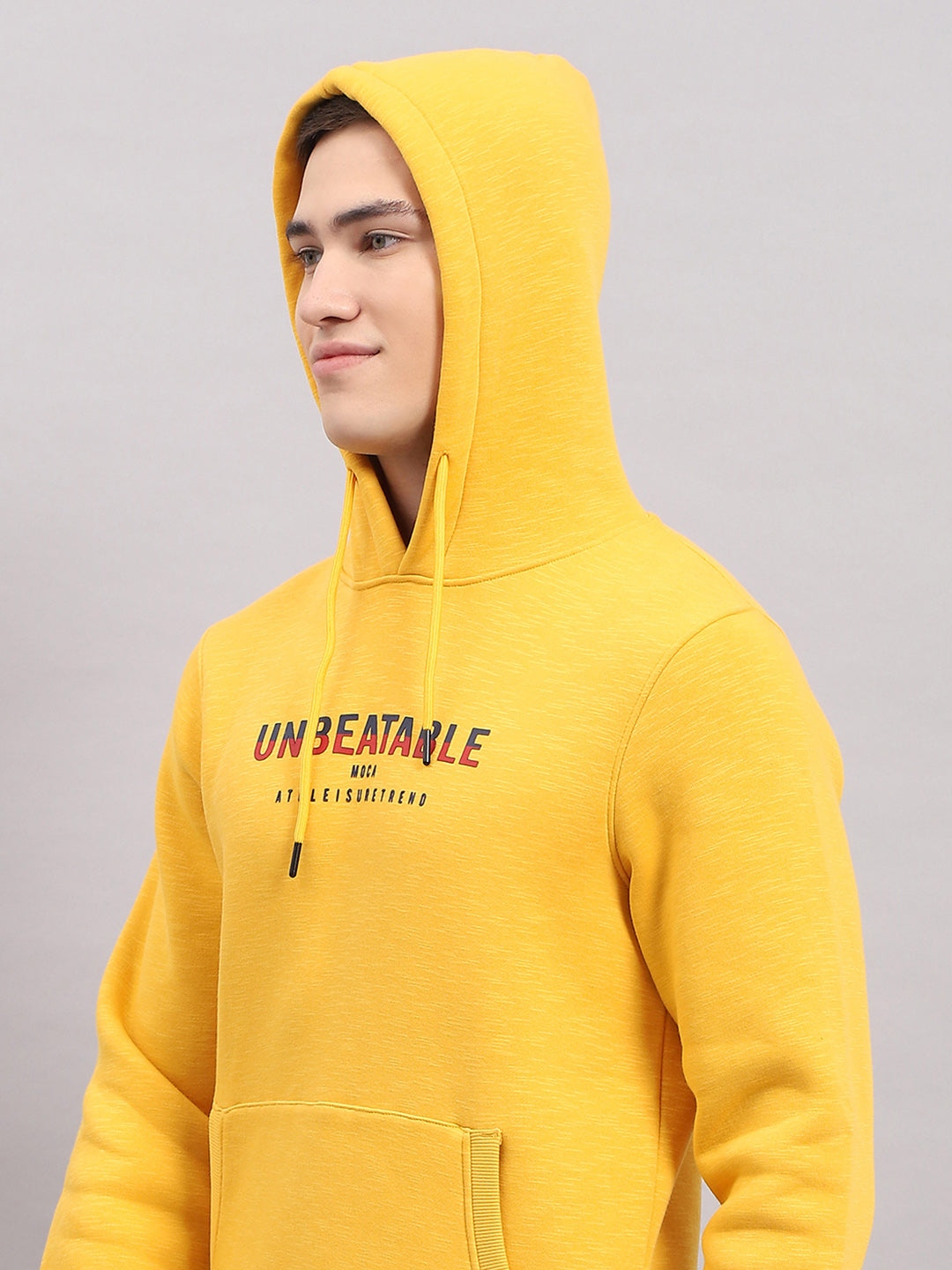 Men Yellow Printed Hooded Full Sleeve Sweatshirt