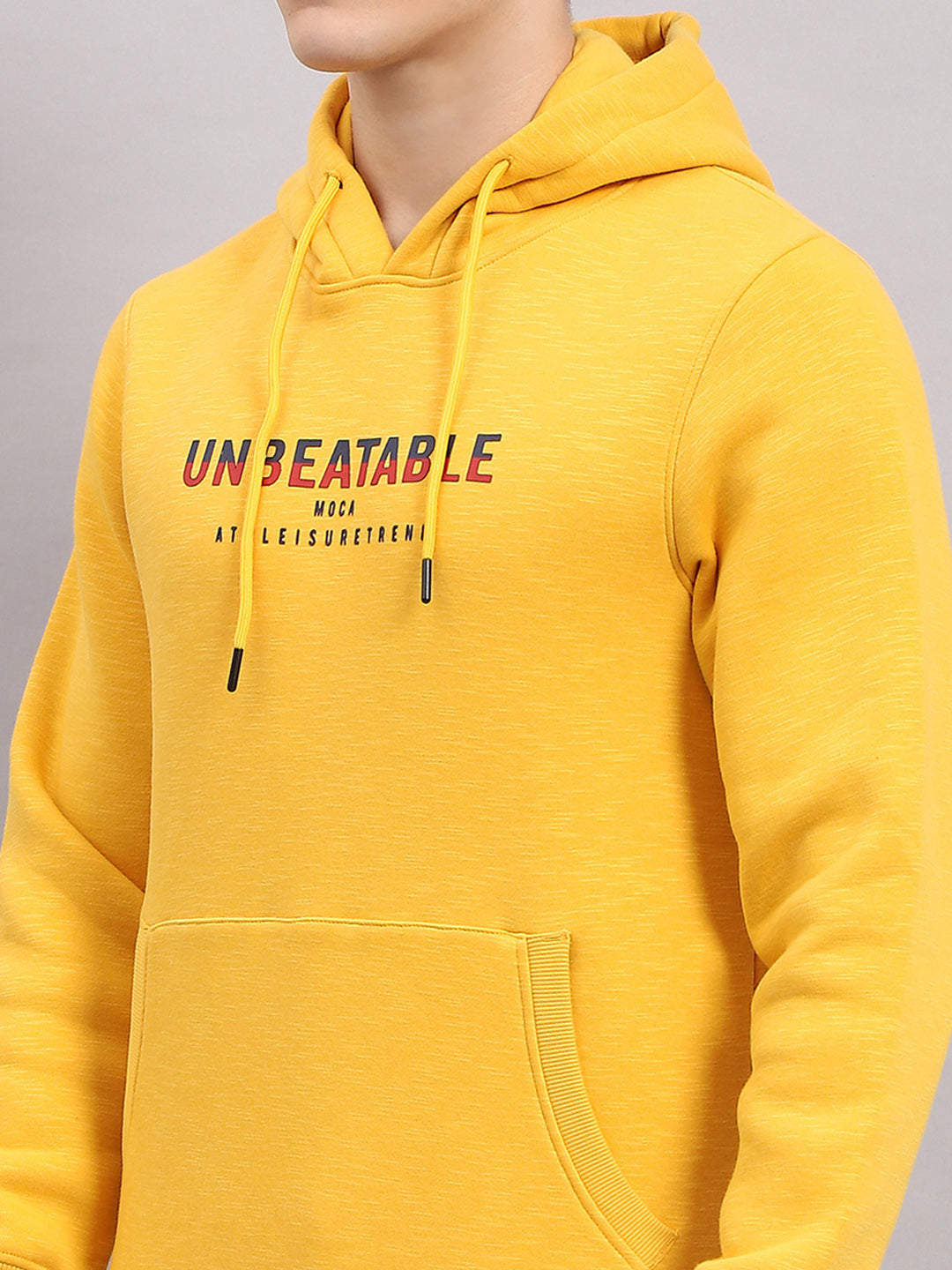 Men Yellow Printed Hooded Full Sleeve Sweatshirt