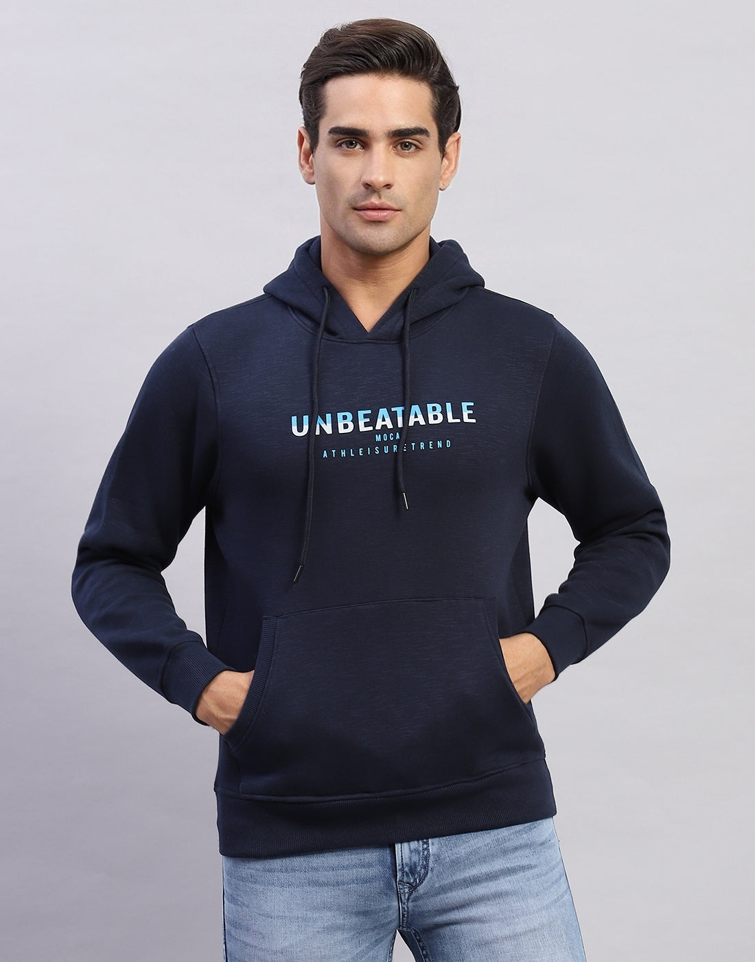 Men Navy Blue Solid Hooded Full Sleeve Sweatshirt